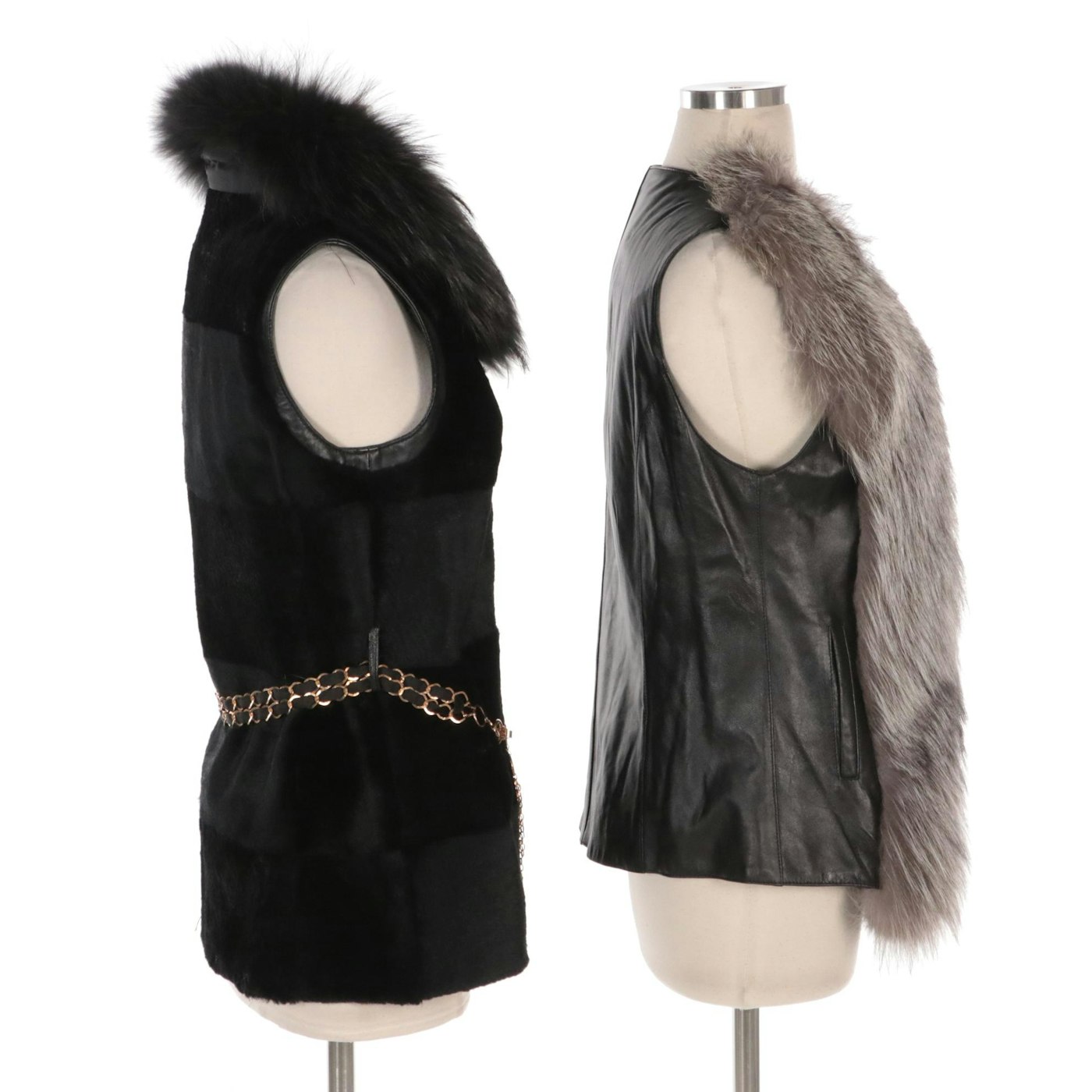 Leather/Silver Fox Fur and Sheared Rabbit/Murmasky Fur Vests by Diana ...