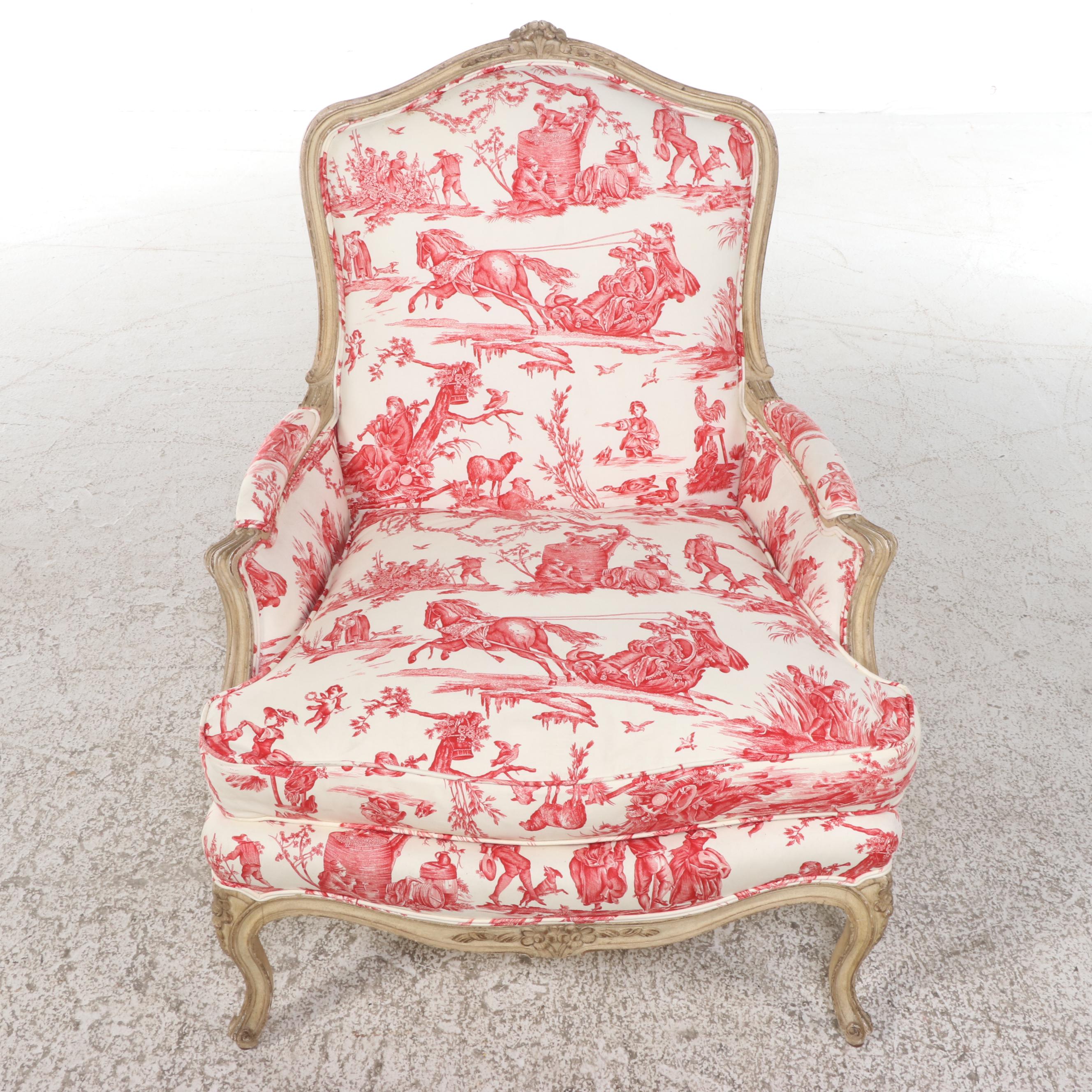 Louis XV Style CreamPainted and ToileUpholstered Bergère, 20th