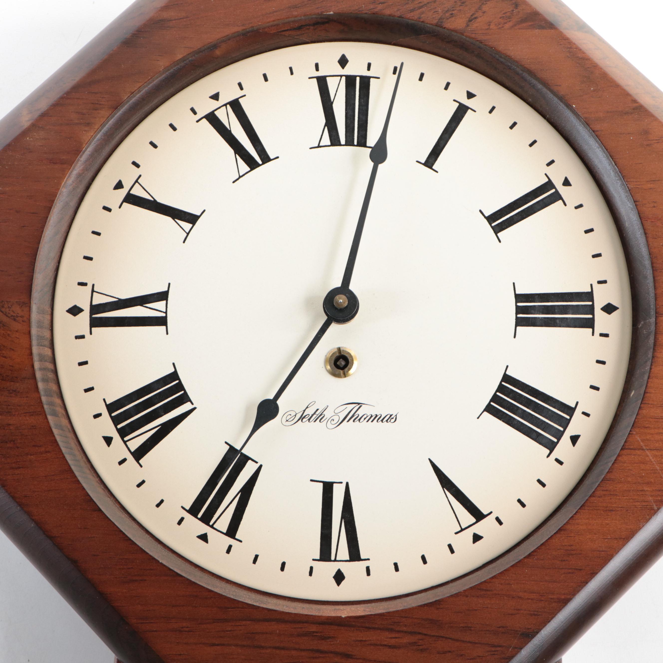 Seth Thomas Wood Case Wall Clock with Floral Garland Detail