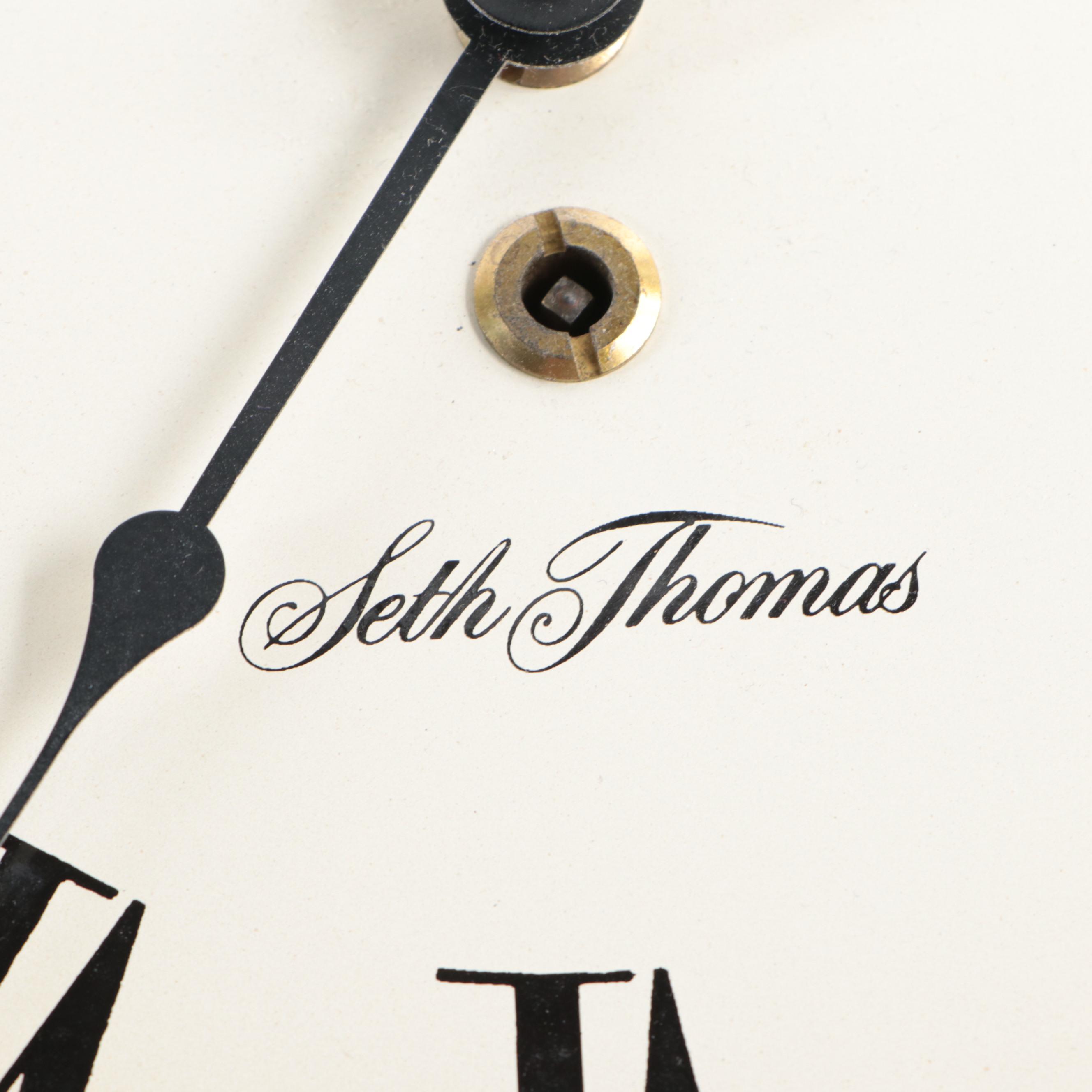 Seth Thomas Wood Case Wall Clock with Floral Garland Detail
