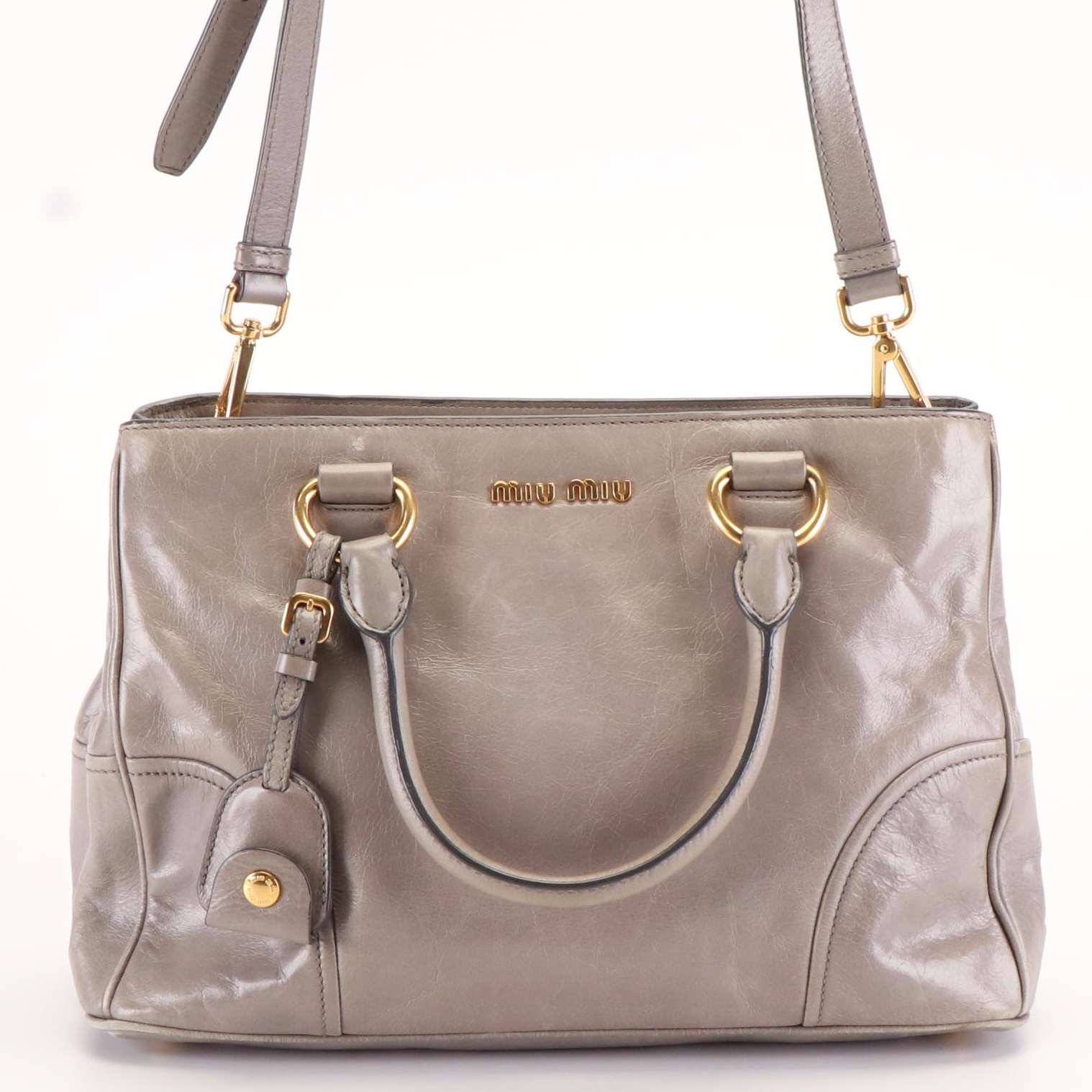 Miu Miu Grey Leather Vitello Shine Shoulder Bag