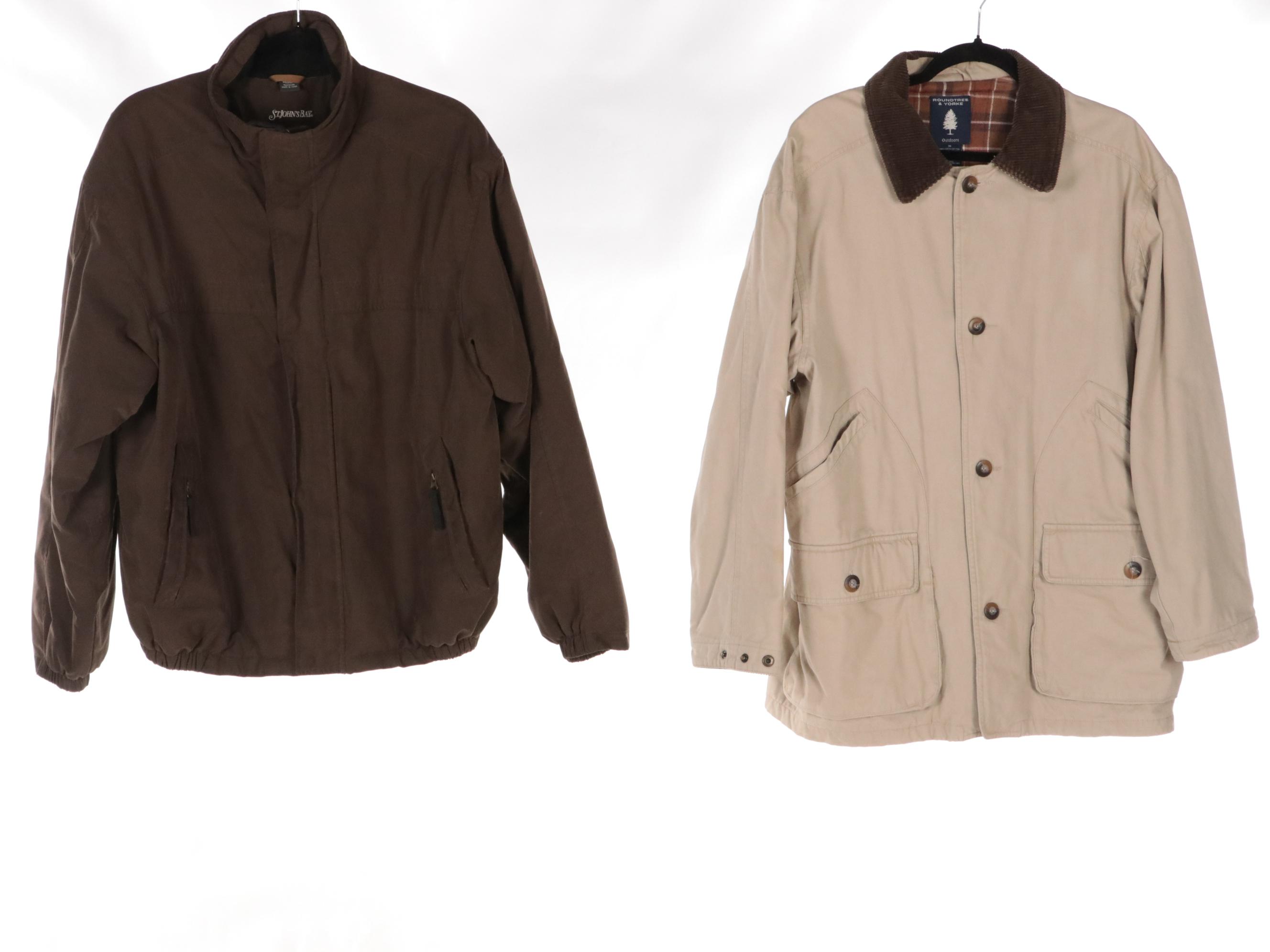 Men's Woolrich Raincoat, Roundtree & Yorke Barn Coat, St. John's Bay Zip Jacket