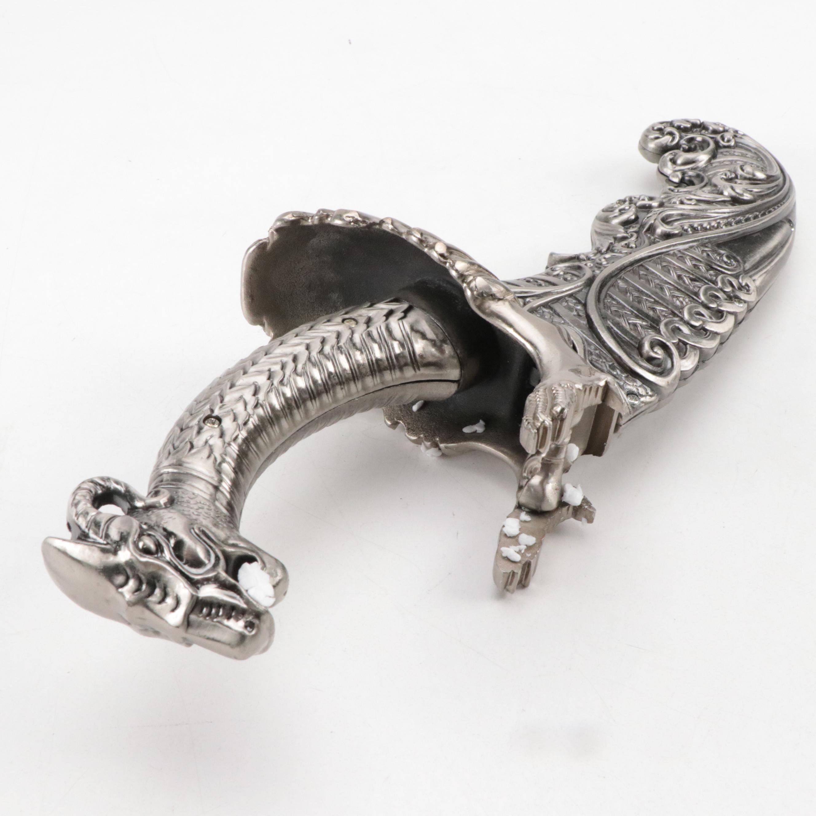 Satin Stainless Dragon-Themed Fantasy Curved Knife with Custom Sheath