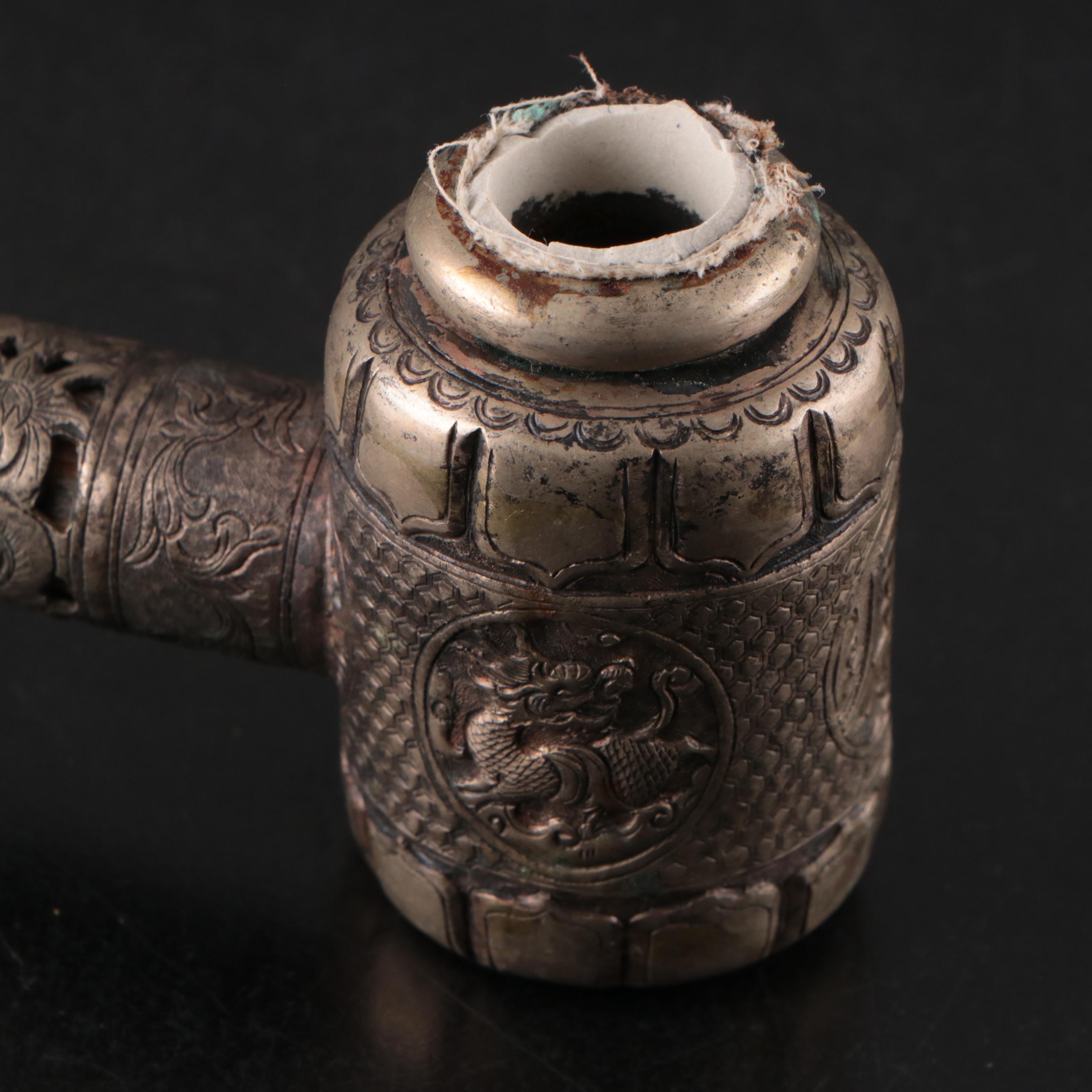 Southern Chinese Carved Bone & Paktong Opium Pipes, Vietnamese Pipe, Clay Bowls