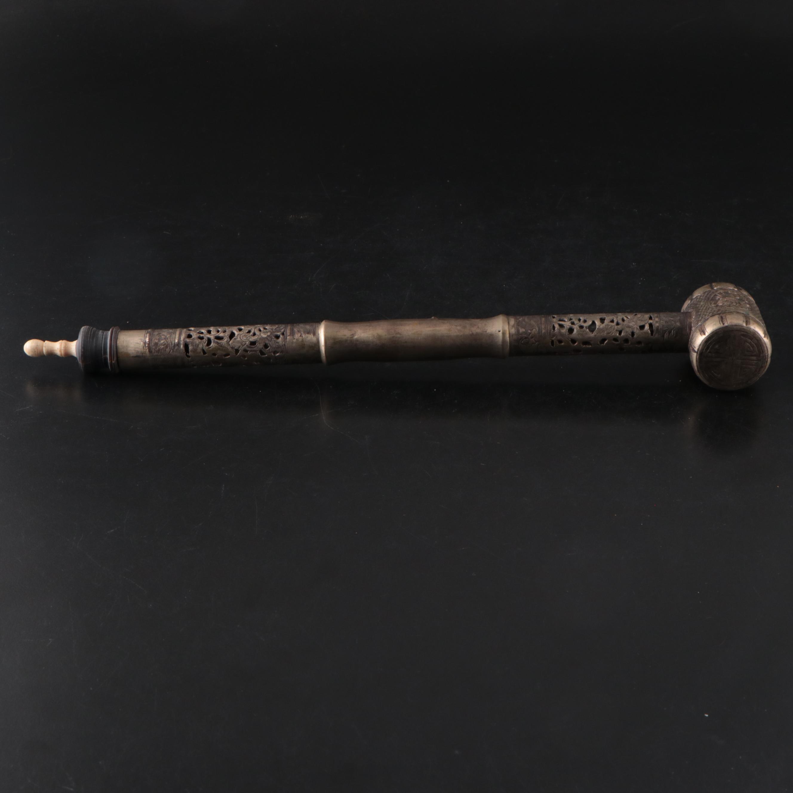 Southern Chinese Carved Bone & Paktong Opium Pipes, Vietnamese Pipe, Clay Bowls