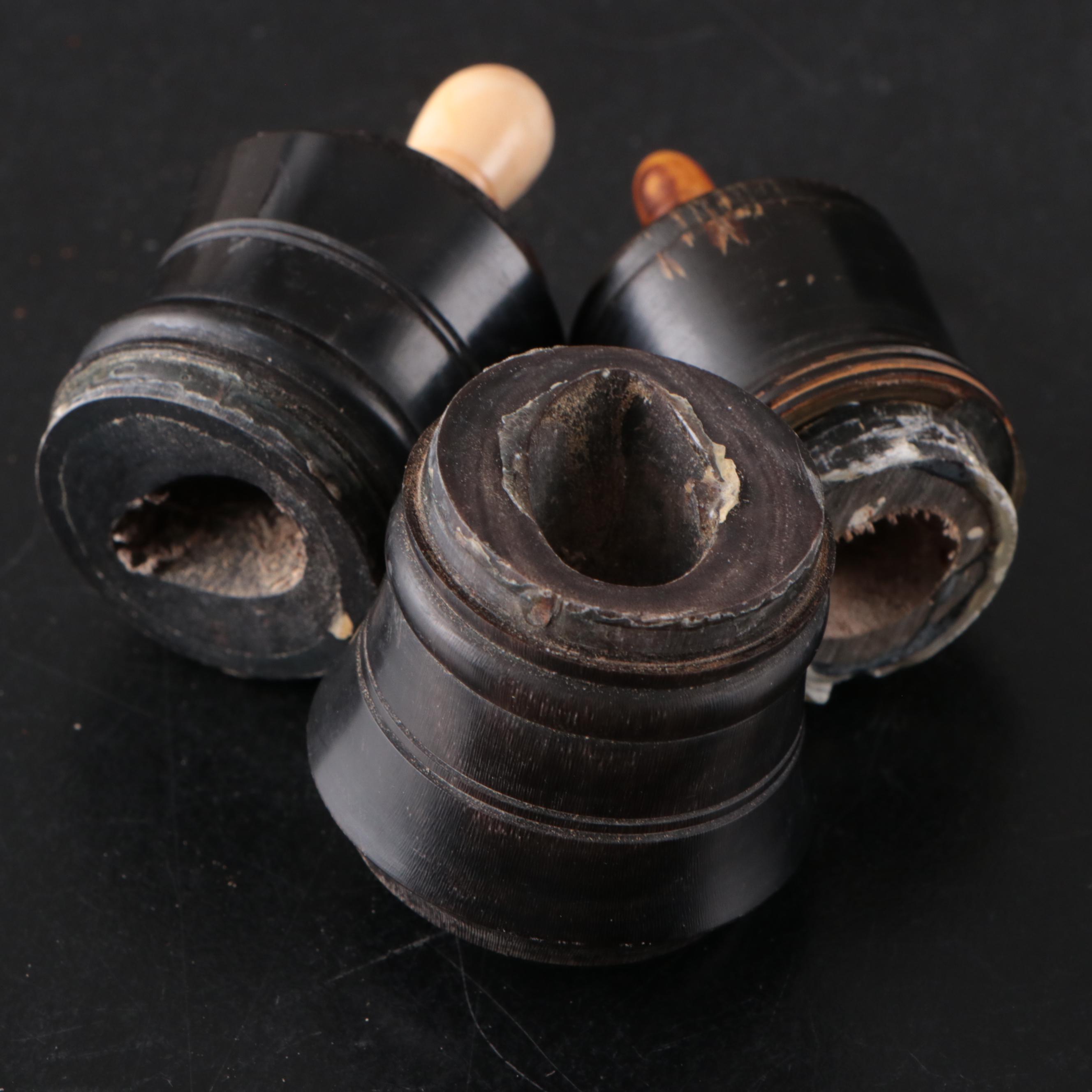 Southern Chinese Carved Bone & Paktong Opium Pipes, Vietnamese Pipe, Clay Bowls