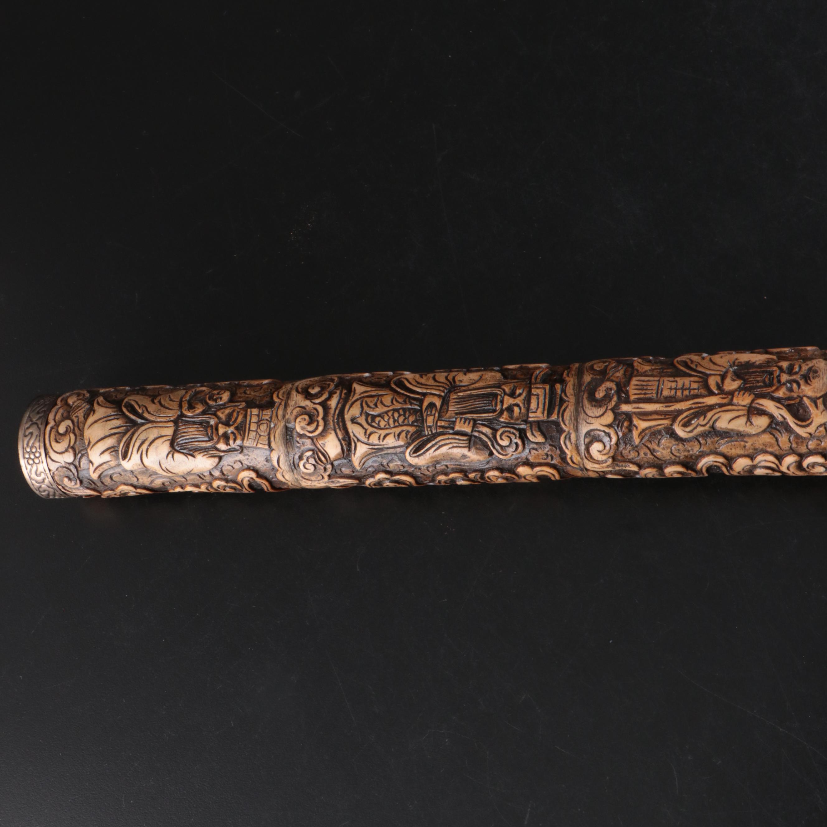 Southern Chinese Carved Bone & Paktong Opium Pipes, Vietnamese Pipe, Clay Bowls