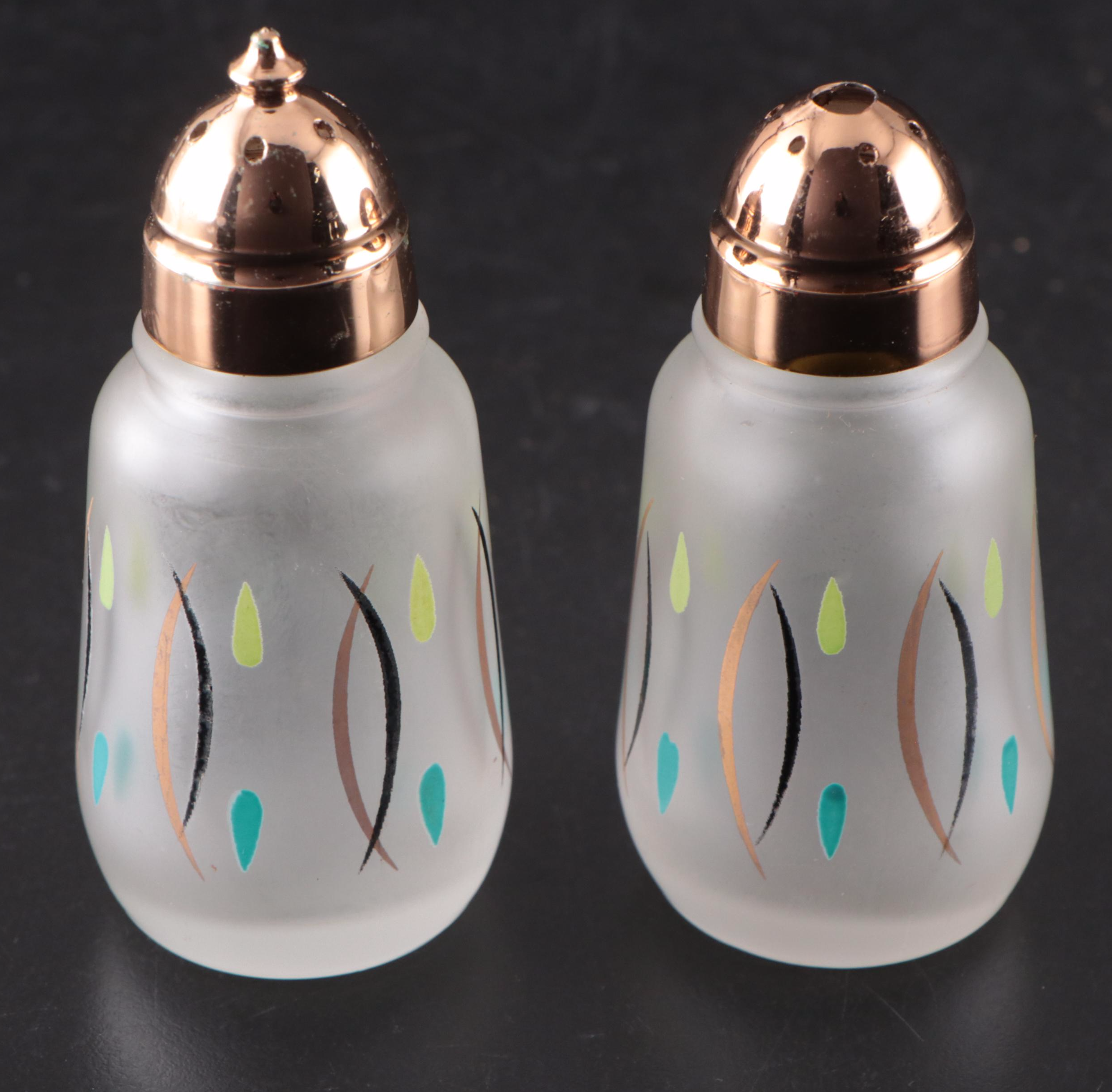 Hazel Atlas Mid Century Modern Frosted Glass Salad Set with Wood Salad Servers