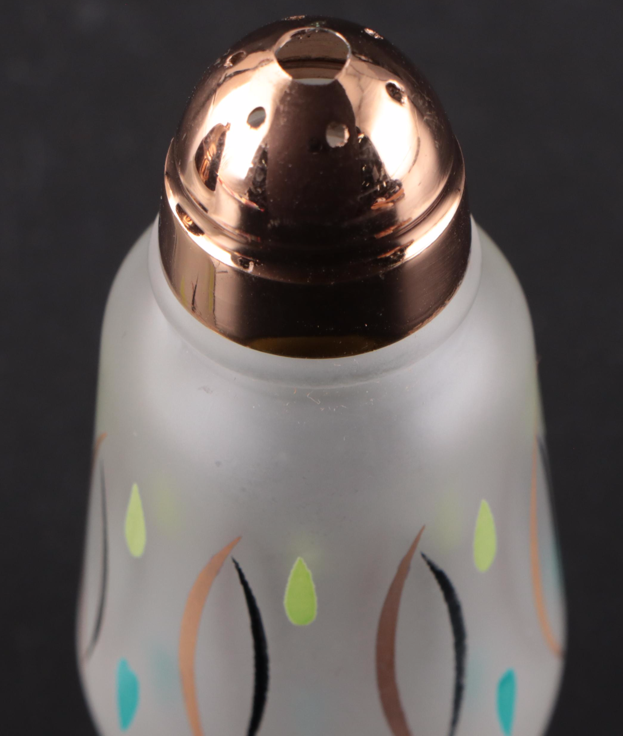 Hazel Atlas Mid Century Modern Frosted Glass Salad Set with Wood Salad Servers