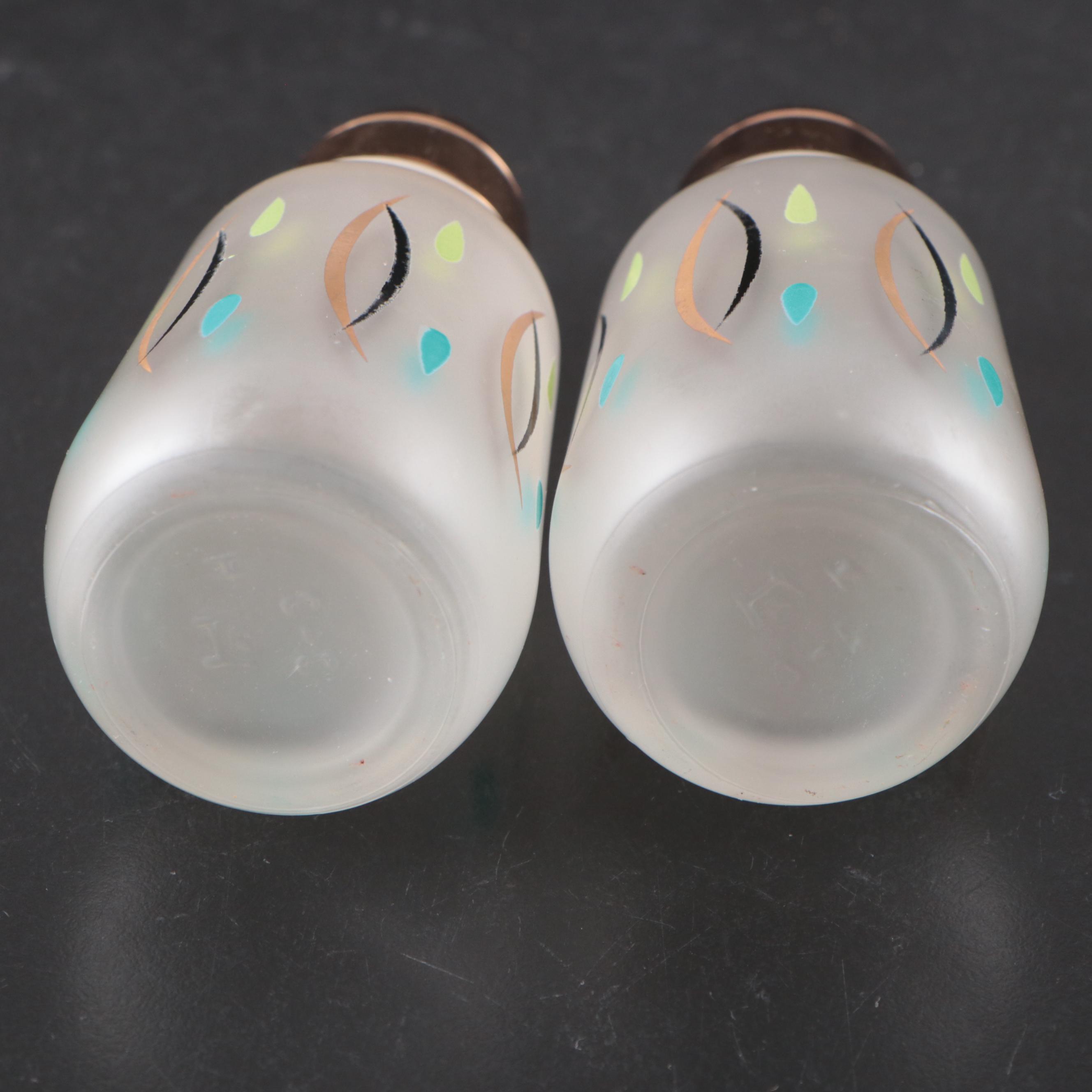 Hazel Atlas Mid Century Modern Frosted Glass Salad Set with Wood Salad Servers