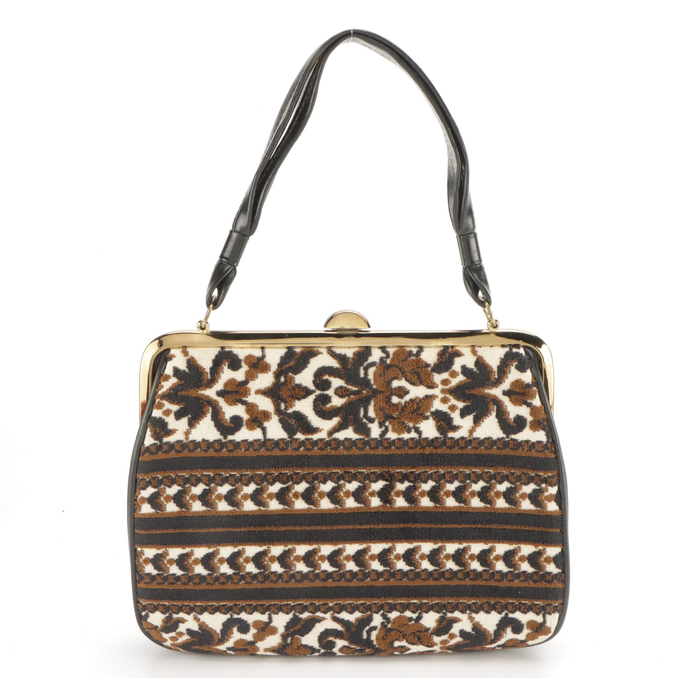 Vintage Carpet Top Handle Bag with Leather Clutches, Tote Bag and Sling Bag