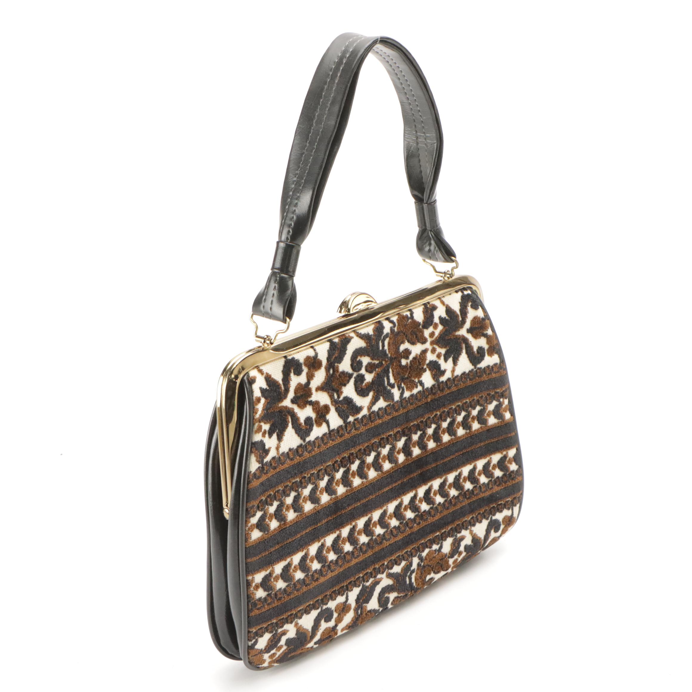 Vintage Carpet Top Handle Bag with Leather Clutches, Tote Bag and Sling Bag
