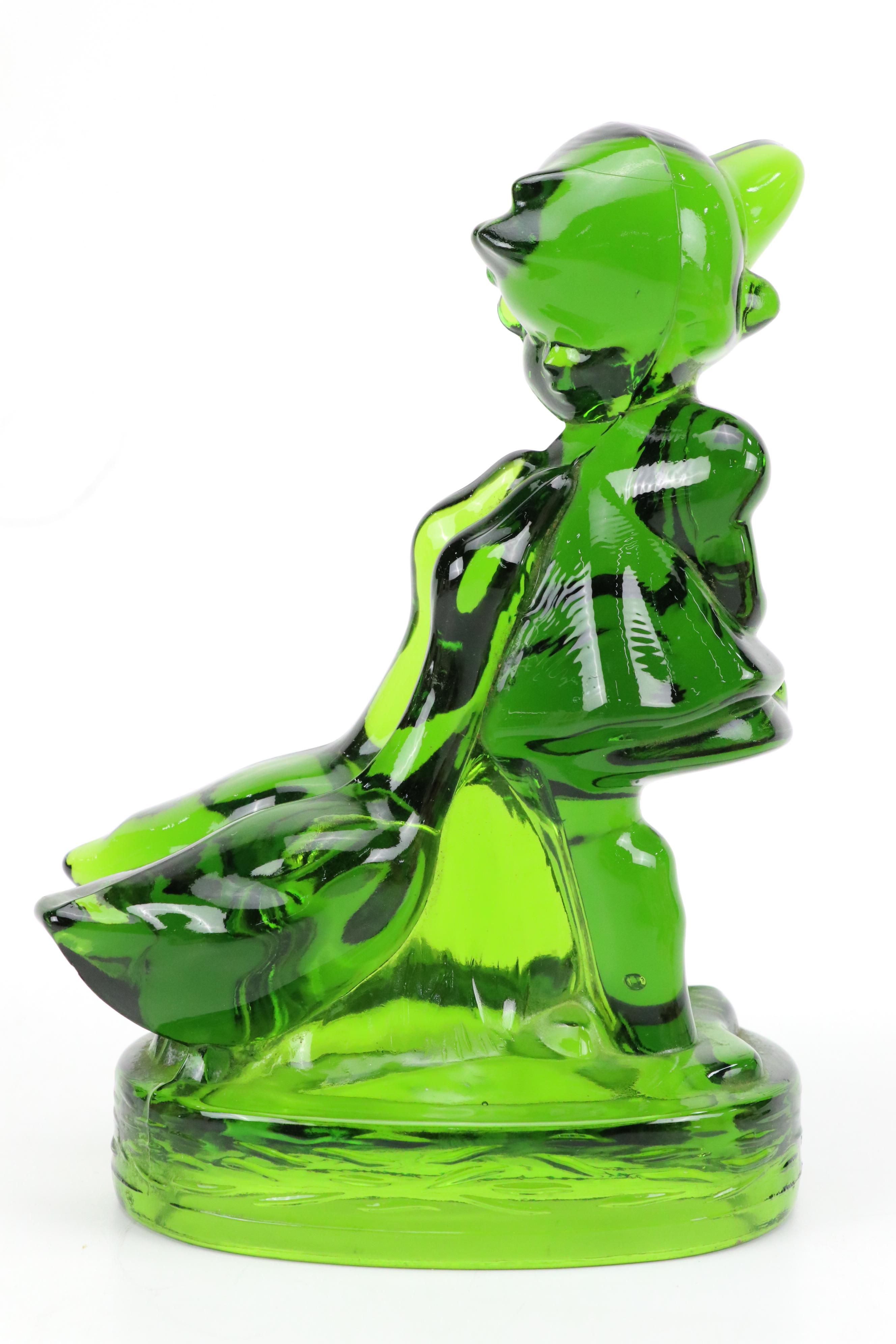 L. E. Smith Hummel Goose Girl Glass Figurine with Other Ceramic Hummel Figurines