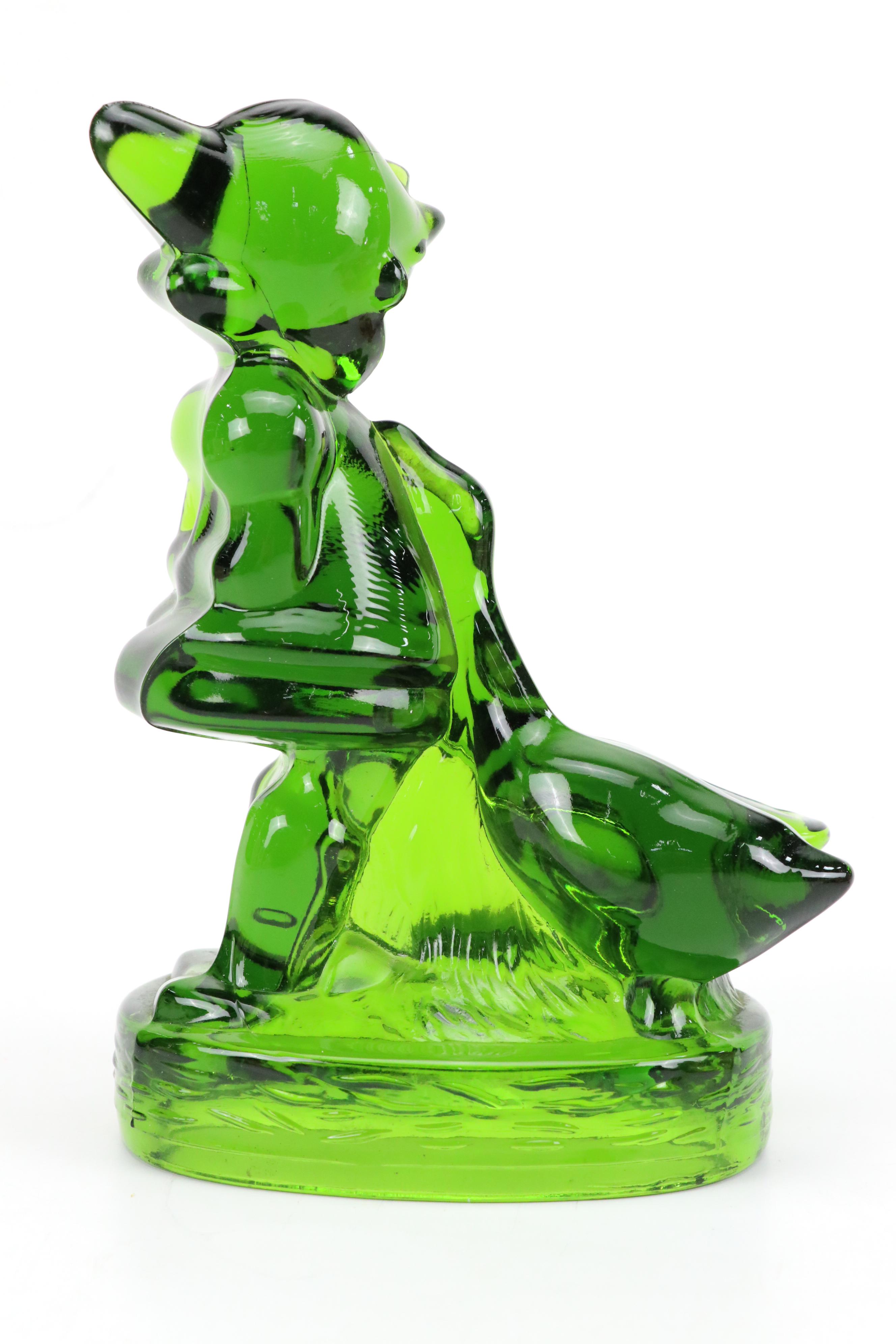 L. E. Smith Hummel Goose Girl Glass Figurine with Other Ceramic Hummel Figurines