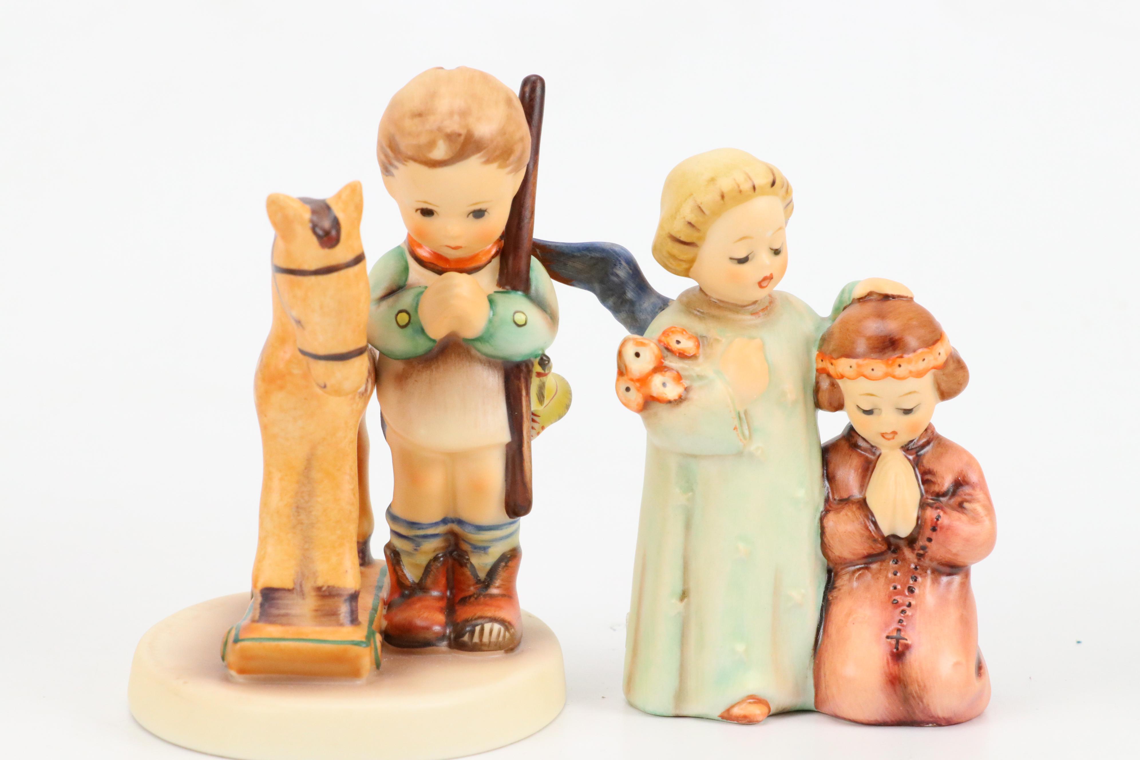 L. E. Smith Hummel Goose Girl Glass Figurine with Other Ceramic Hummel Figurines