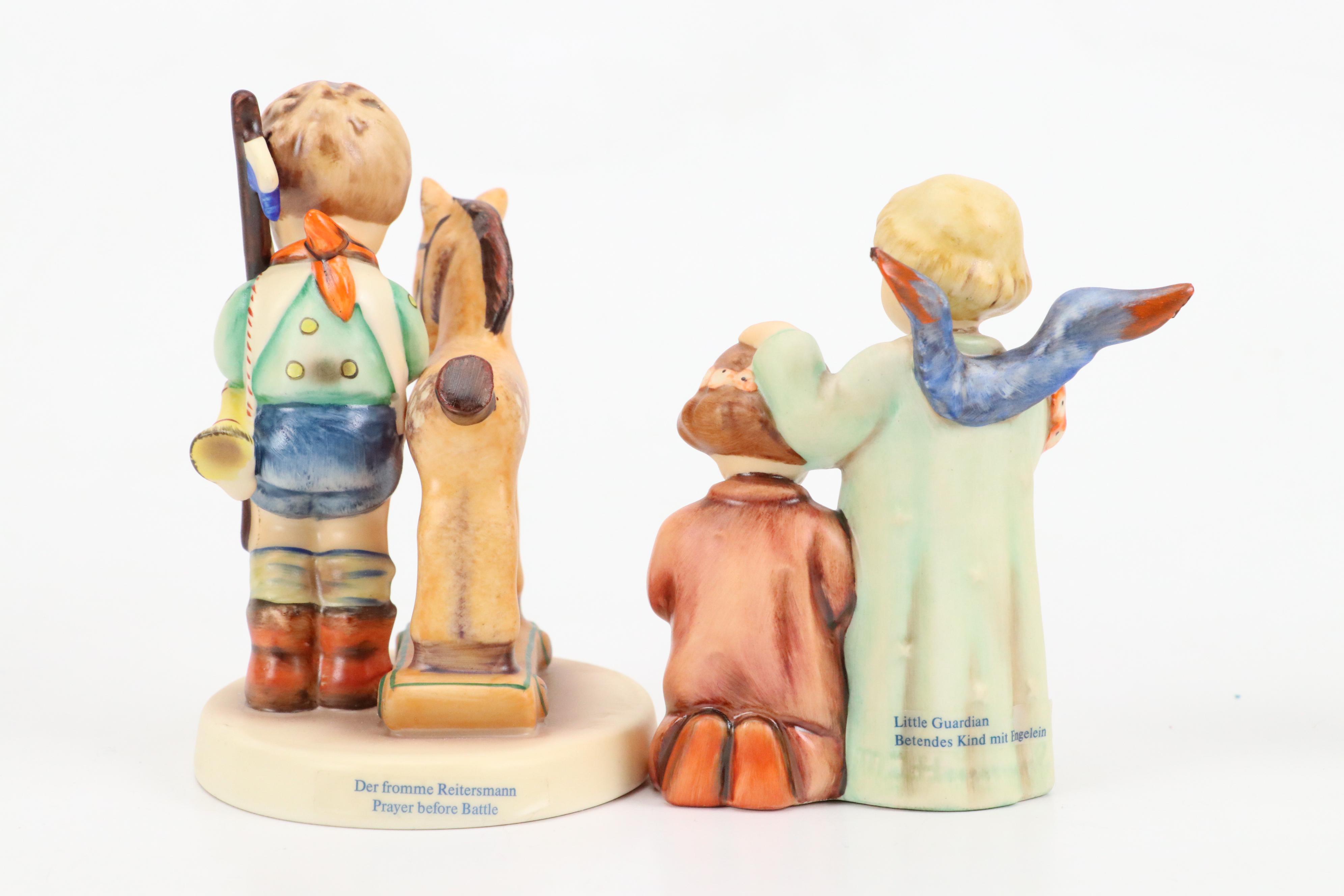 L. E. Smith Hummel Goose Girl Glass Figurine with Other Ceramic Hummel Figurines