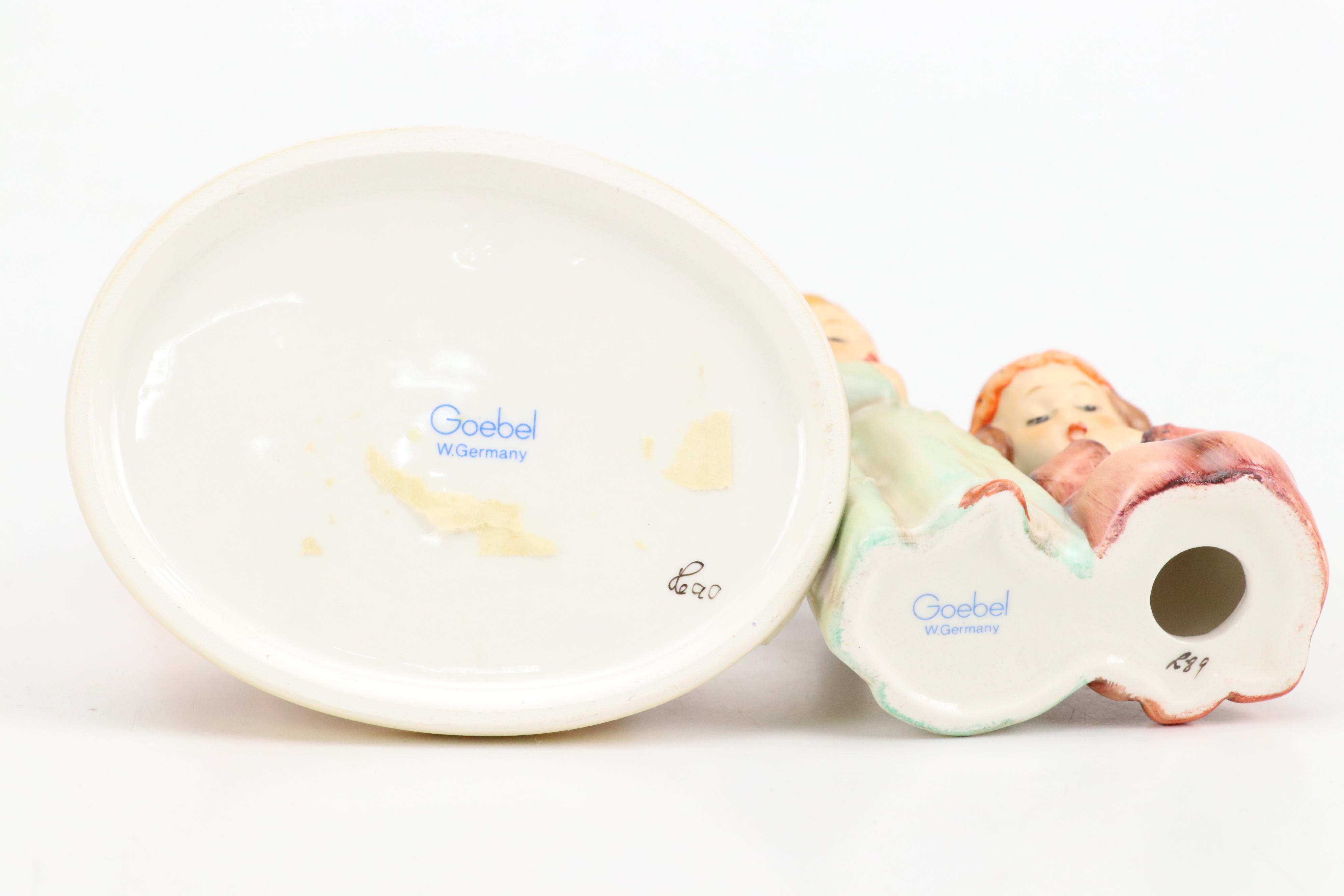 L. E. Smith Hummel Goose Girl Glass Figurine with Other Ceramic Hummel Figurines