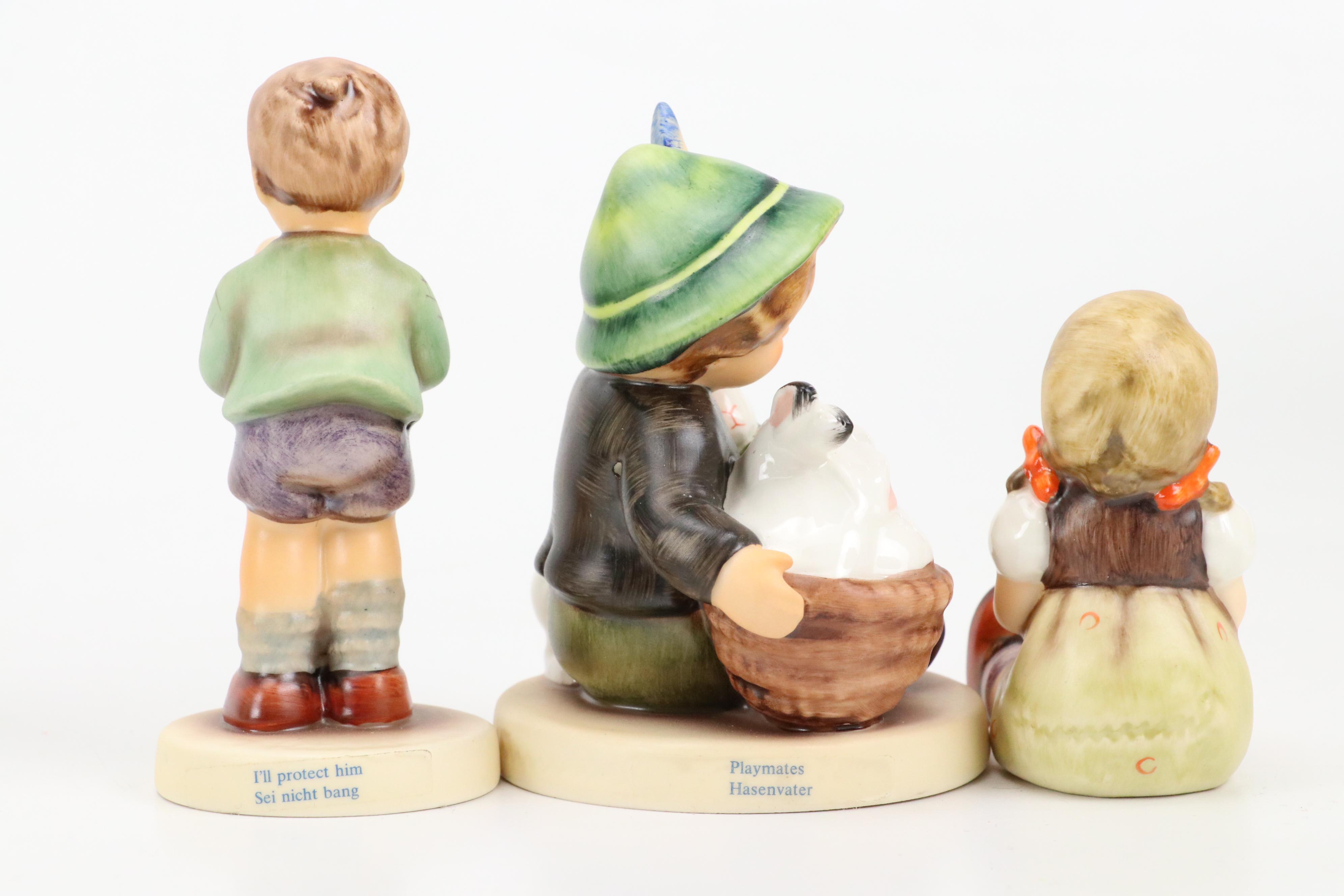 L. E. Smith Hummel Goose Girl Glass Figurine with Other Ceramic Hummel Figurines