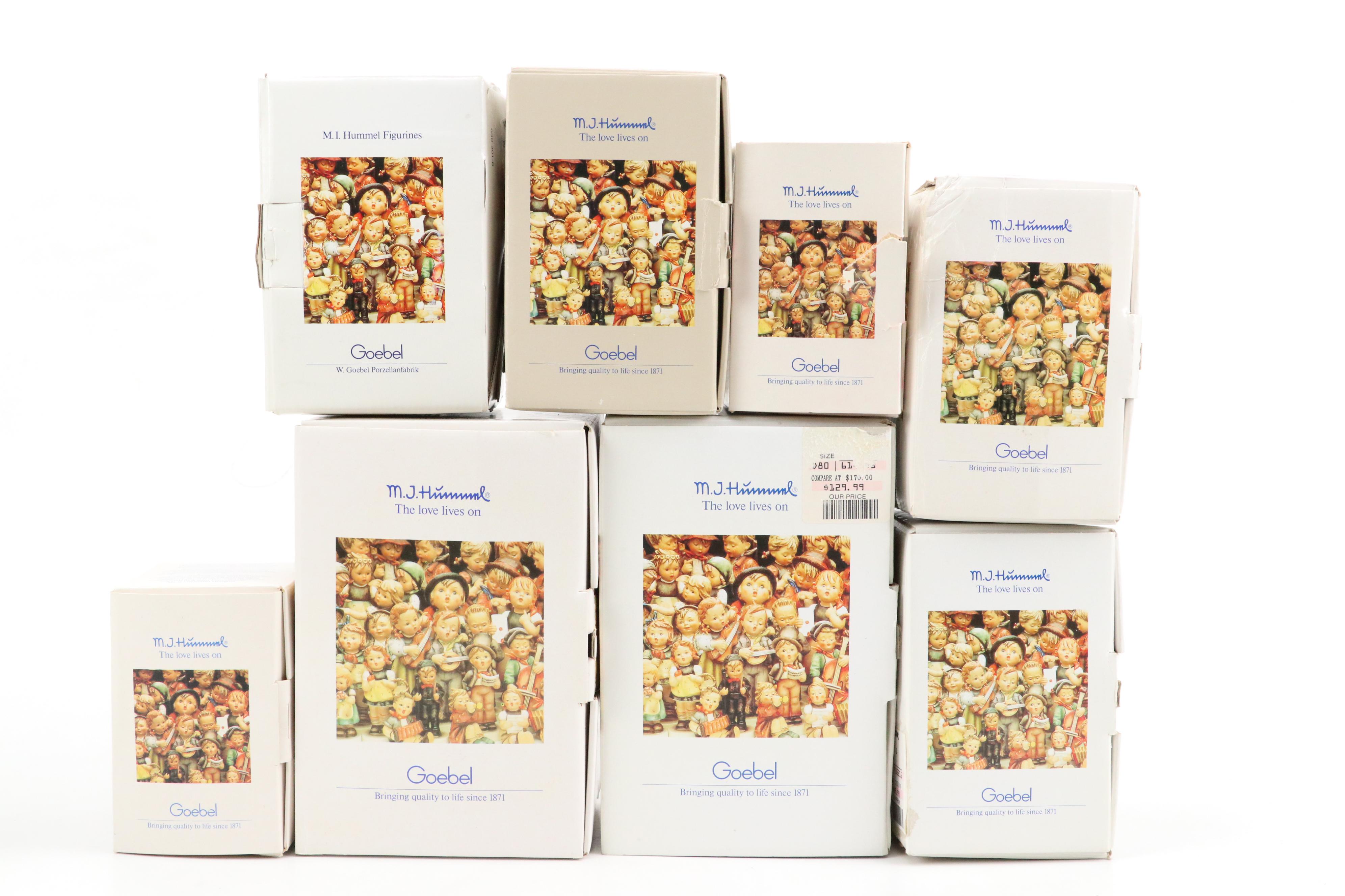 L. E. Smith Hummel Goose Girl Glass Figurine with Other Ceramic Hummel Figurines