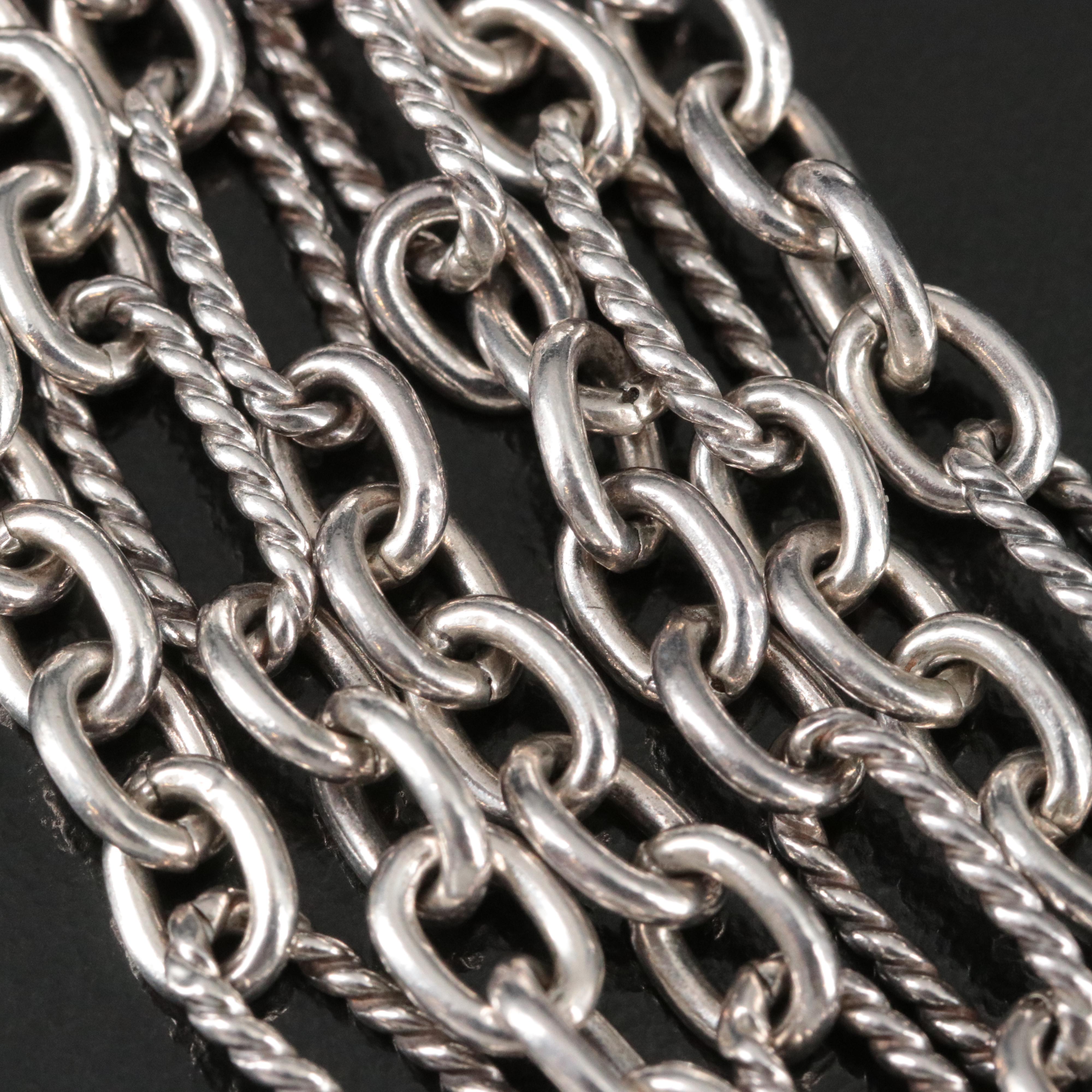 David Yurman Sterling, 18K and Pearl Station Figaro Chain Necklace