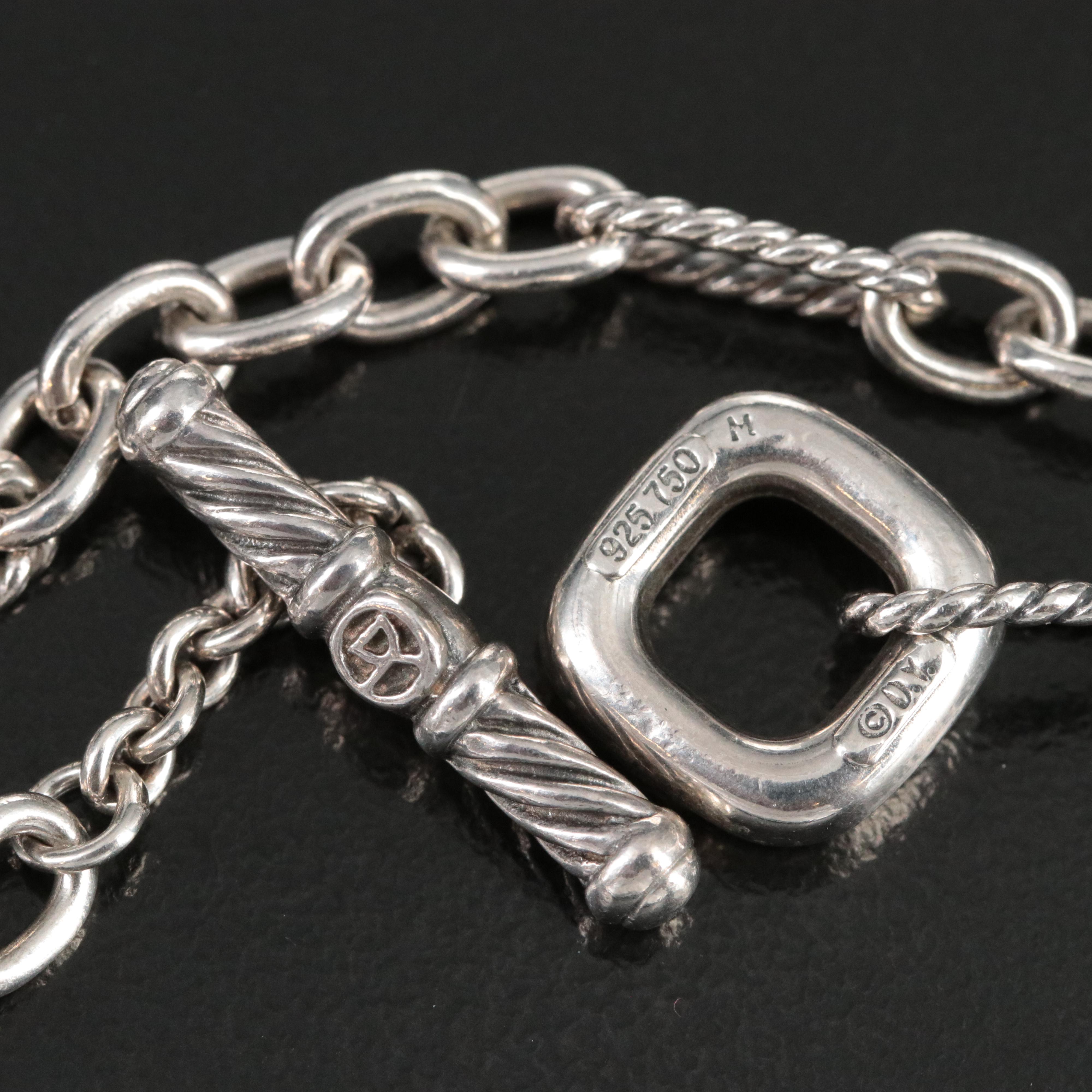 David Yurman Sterling, 18K and Pearl Station Figaro Chain Necklace