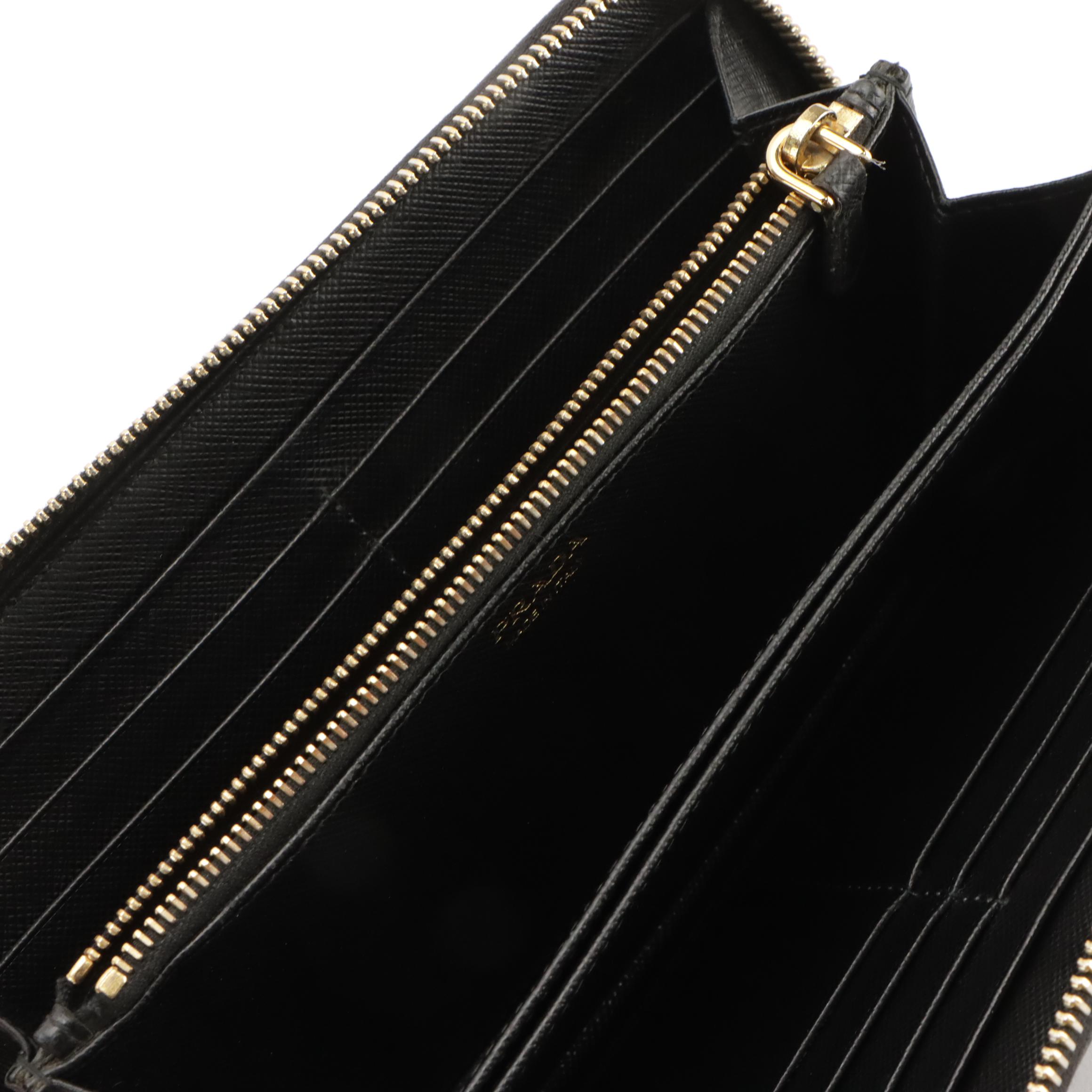 Prada Black Saffiano Leather Zip-Around Wallet