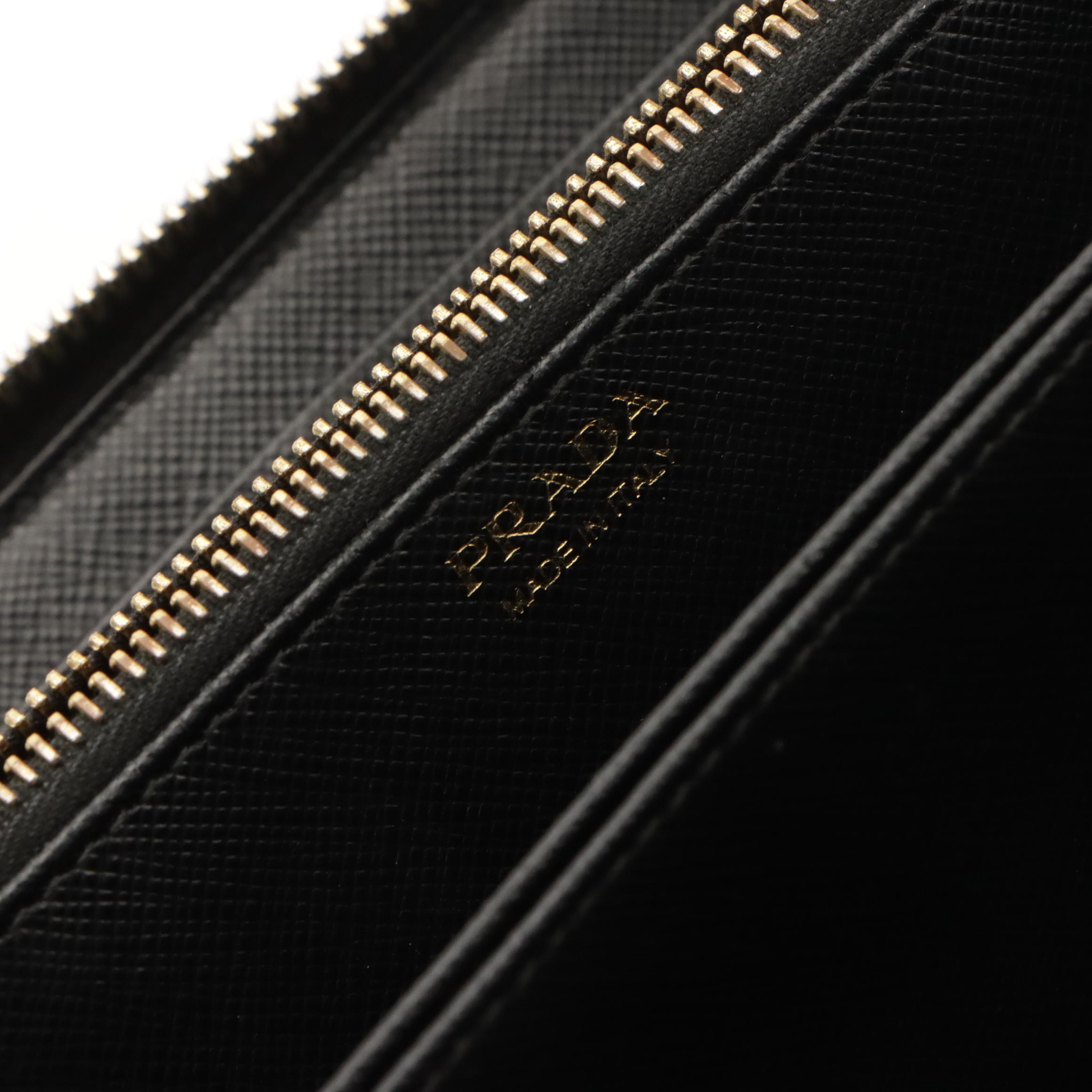 Prada Black Saffiano Leather Zip-Around Wallet