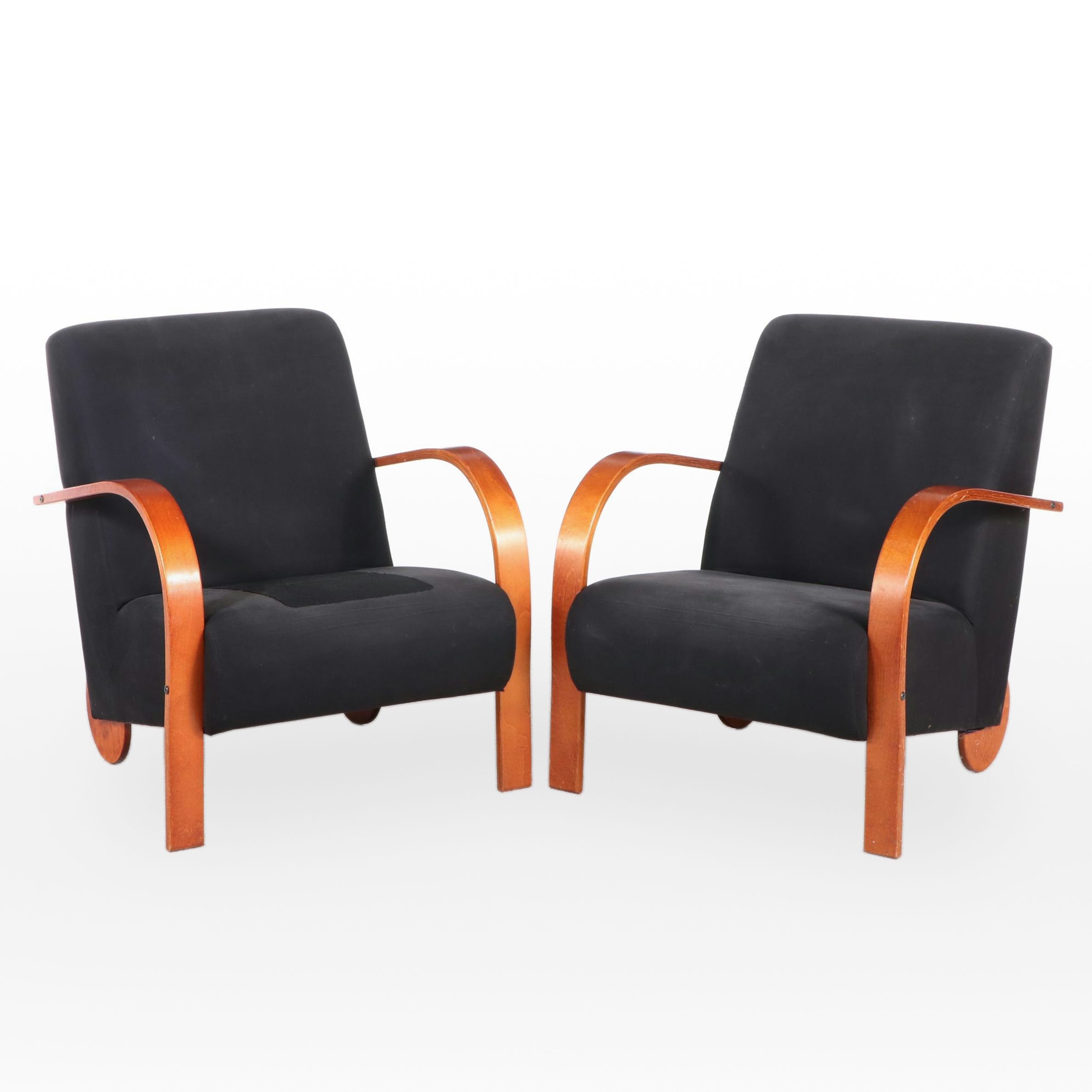 Pair of Art Deco Style Laminated and Bentwood Club Chairs, Late 20th Century