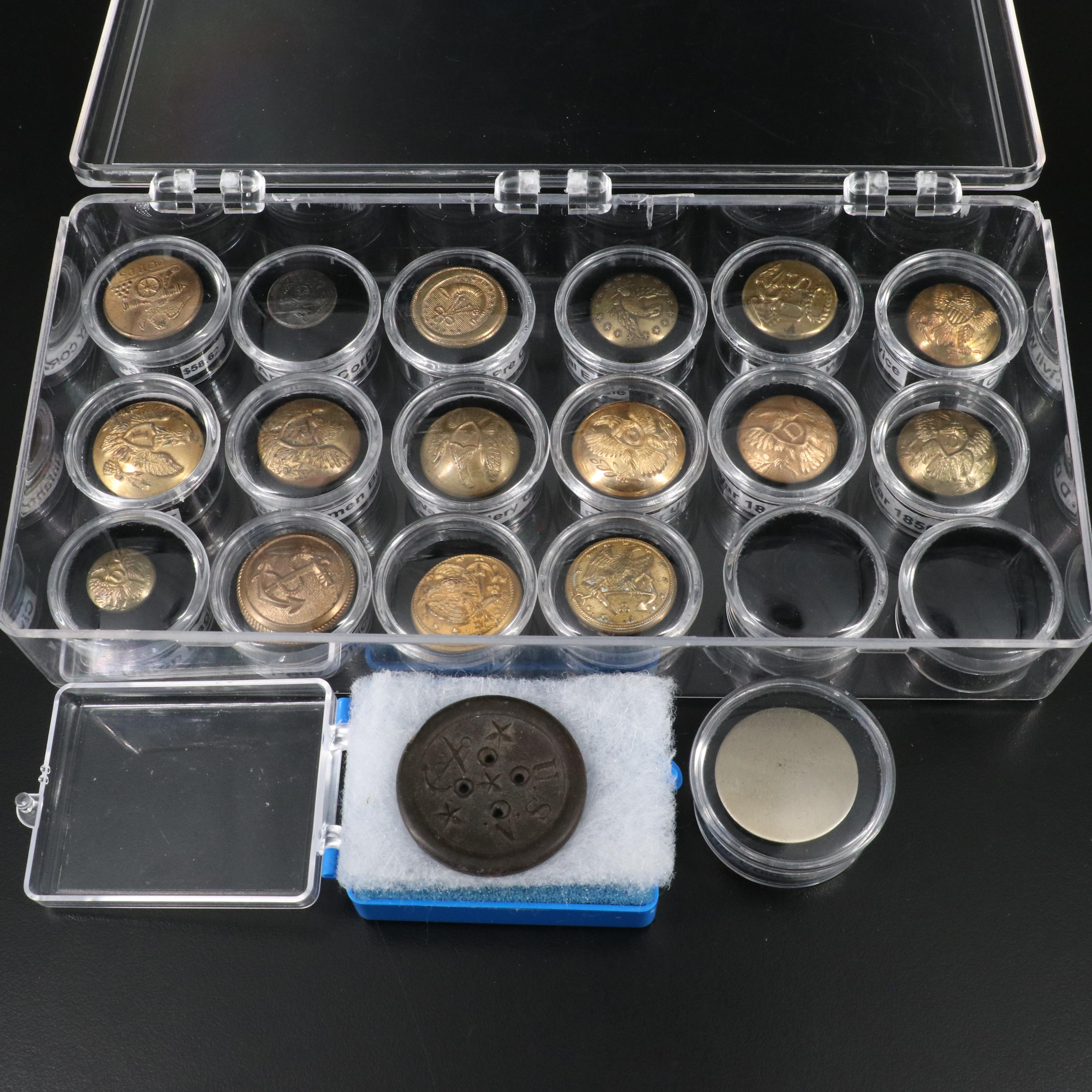 Collection of 18 Original and Reproduction Civil War and Military Buttons