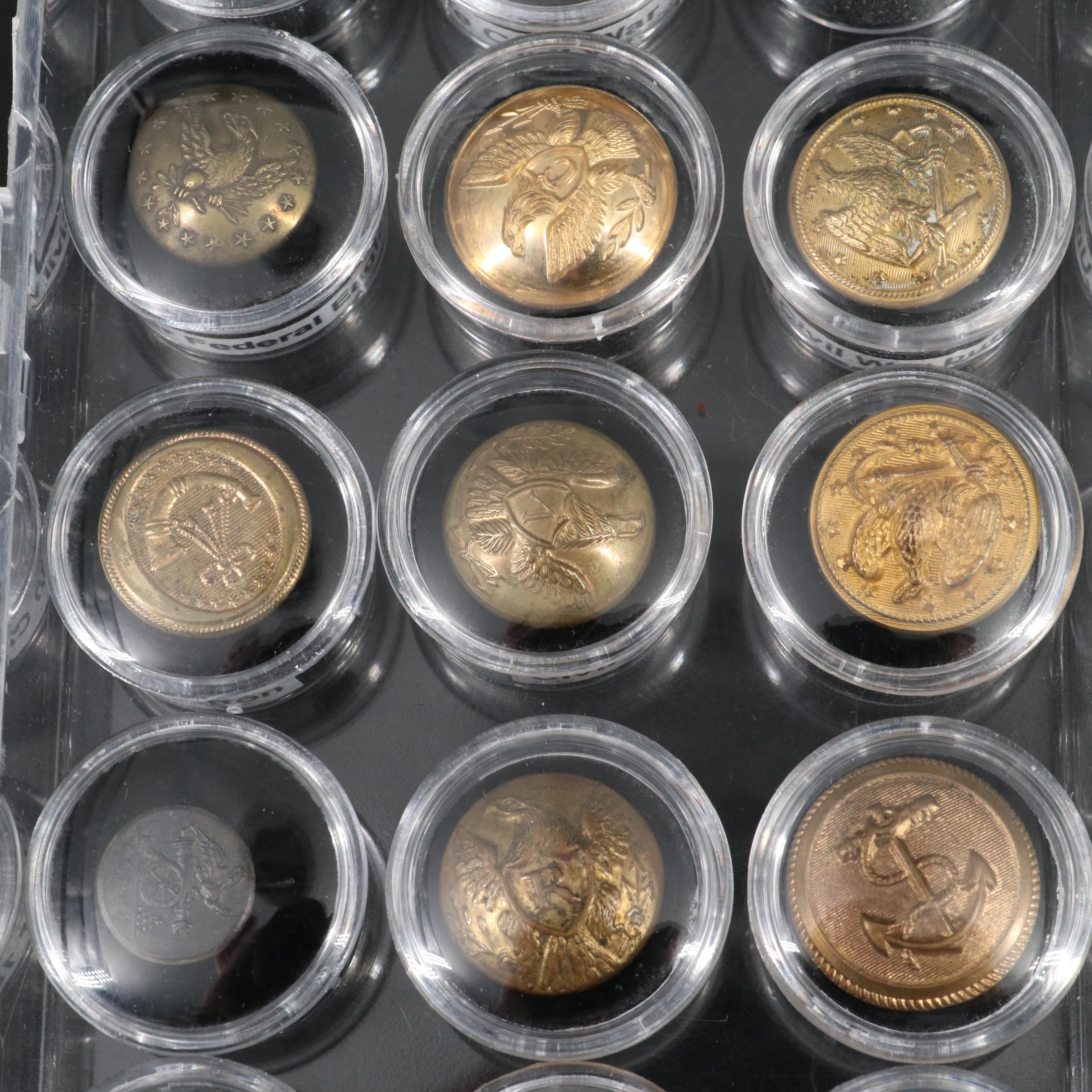 Collection of 18 Original and Reproduction Civil War and Military Buttons