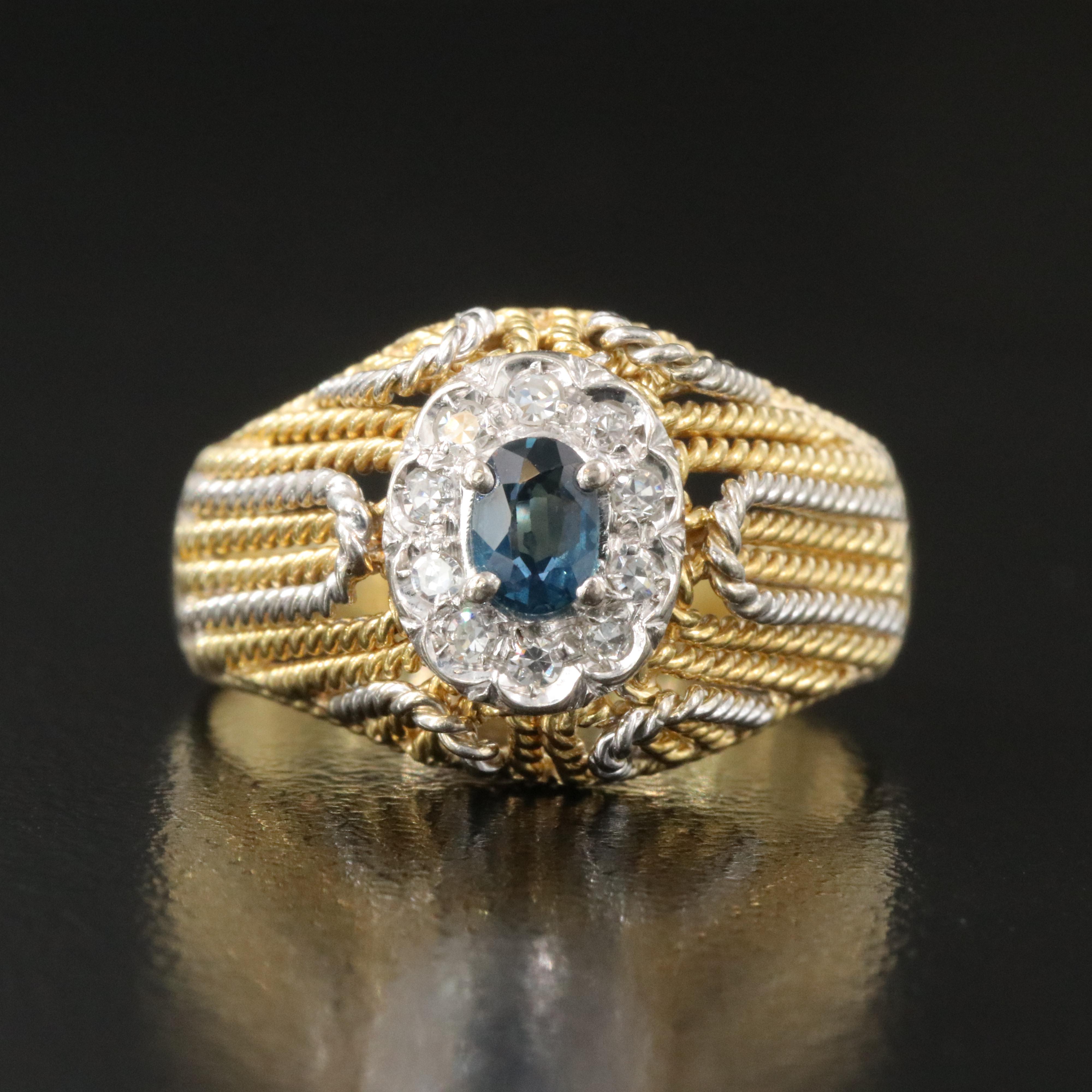 18K Sapphire and Diamond Two-Tone Ring