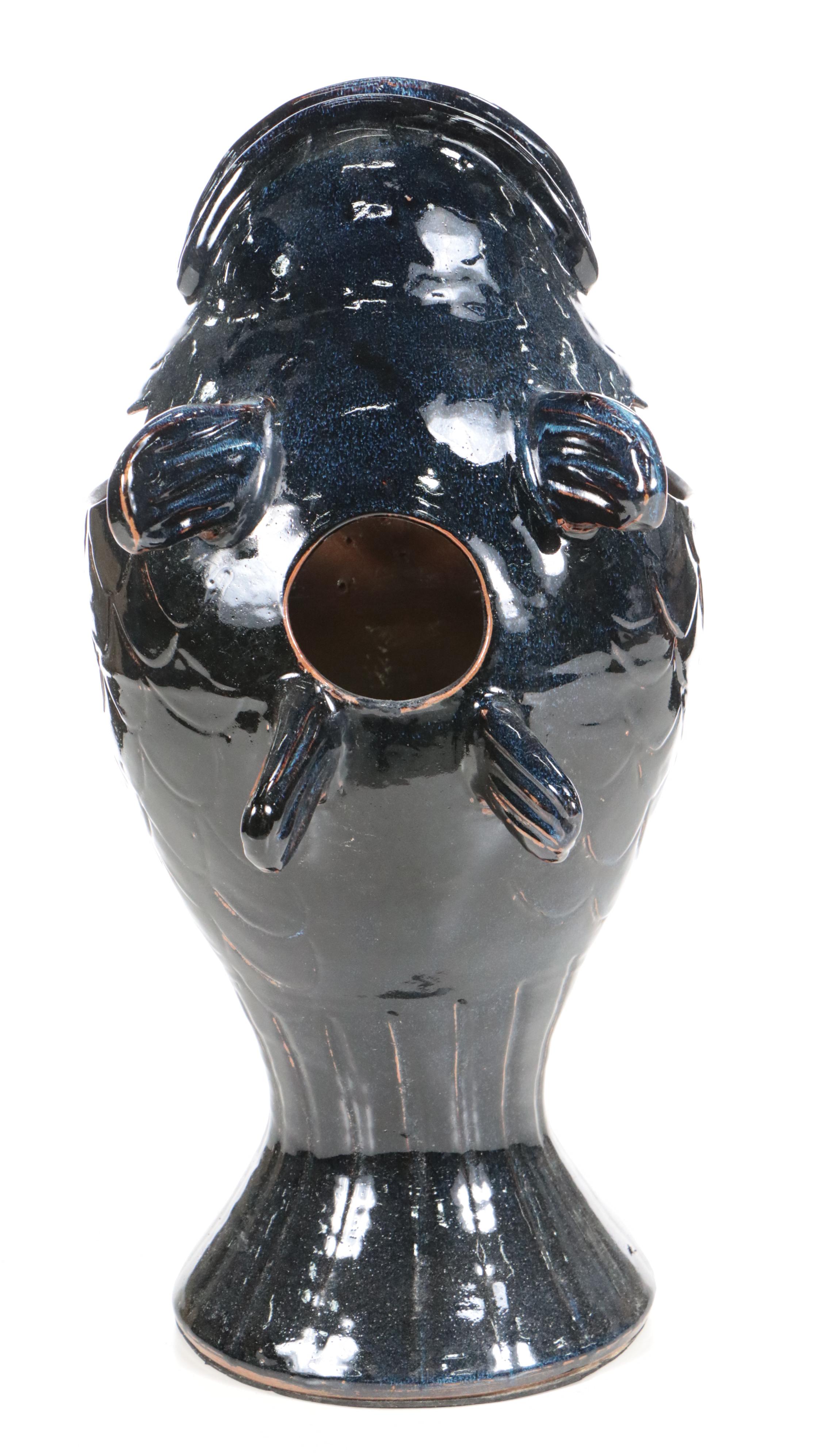 Alfresco Home Blue Glazed Ceramic Fish Water Fountain