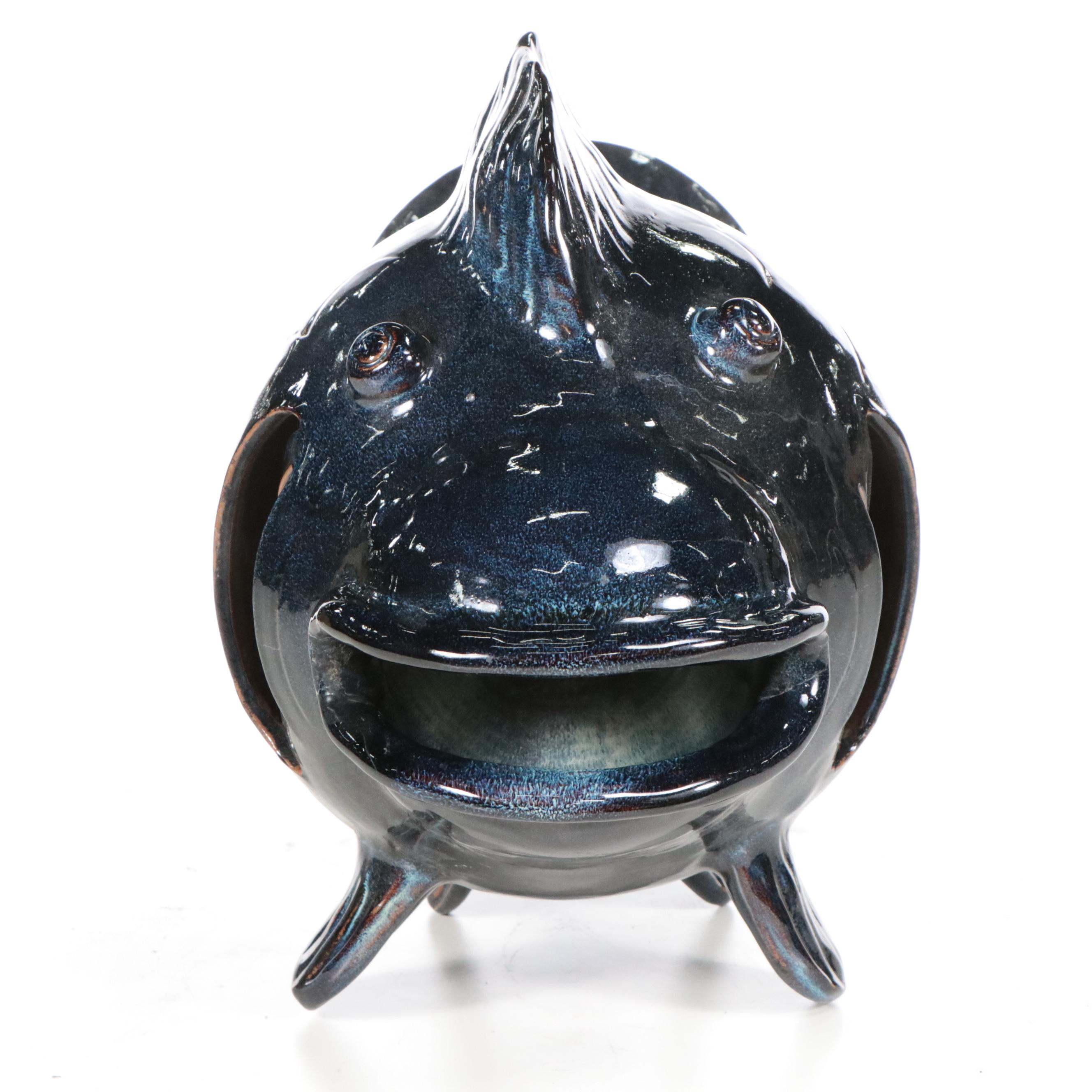 Alfresco Home Blue Glazed Ceramic Fish Water Fountain