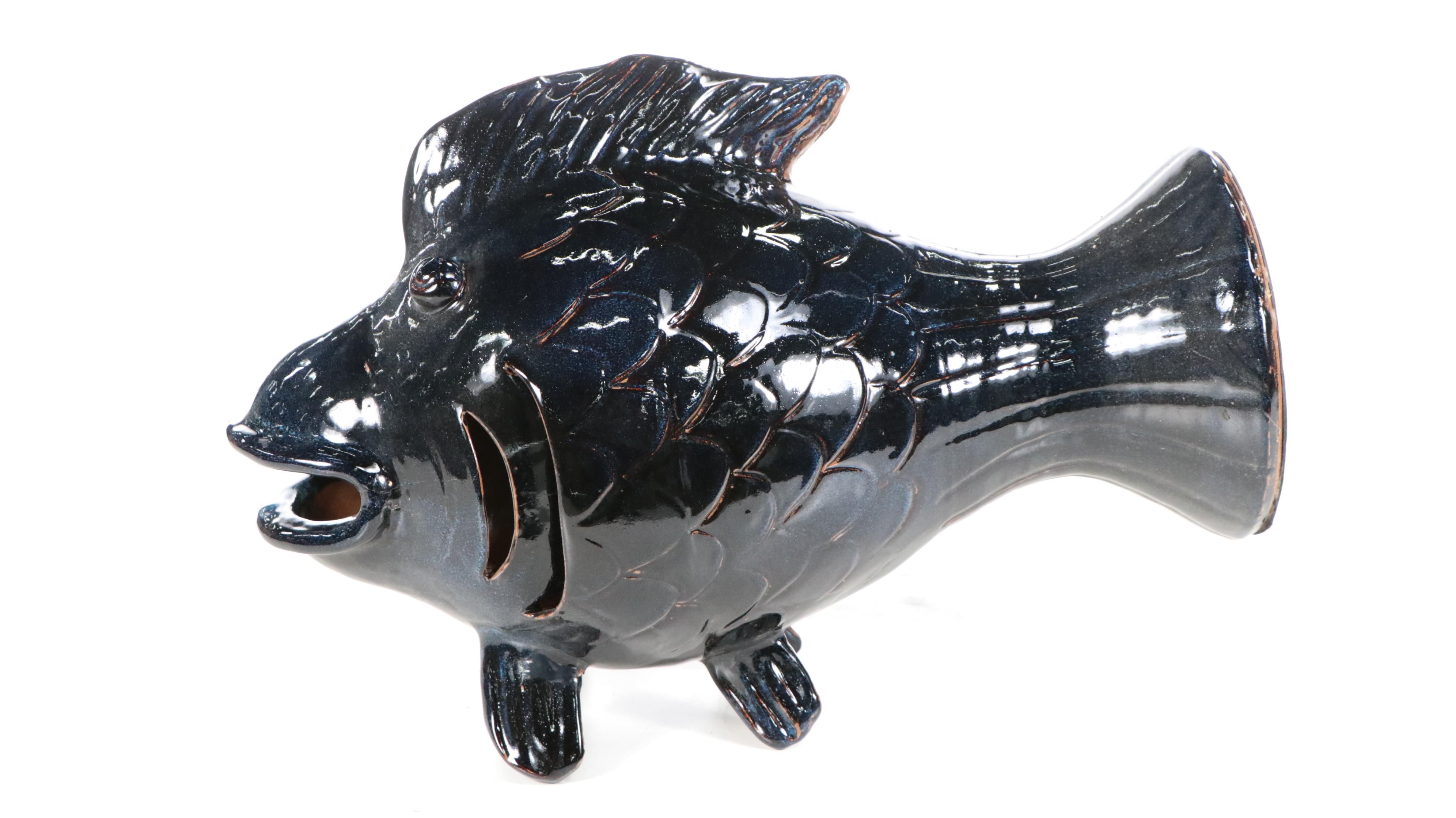 Alfresco Home Blue Glazed Ceramic Fish Water Fountain