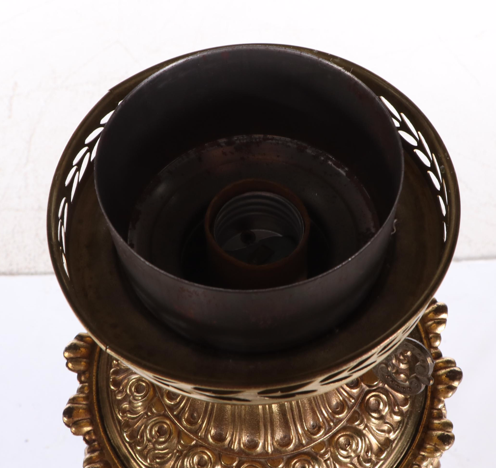 Victorian Gilt Brass with Painted Metal Oil Piano Lamp, Adapted Mid-20th C.