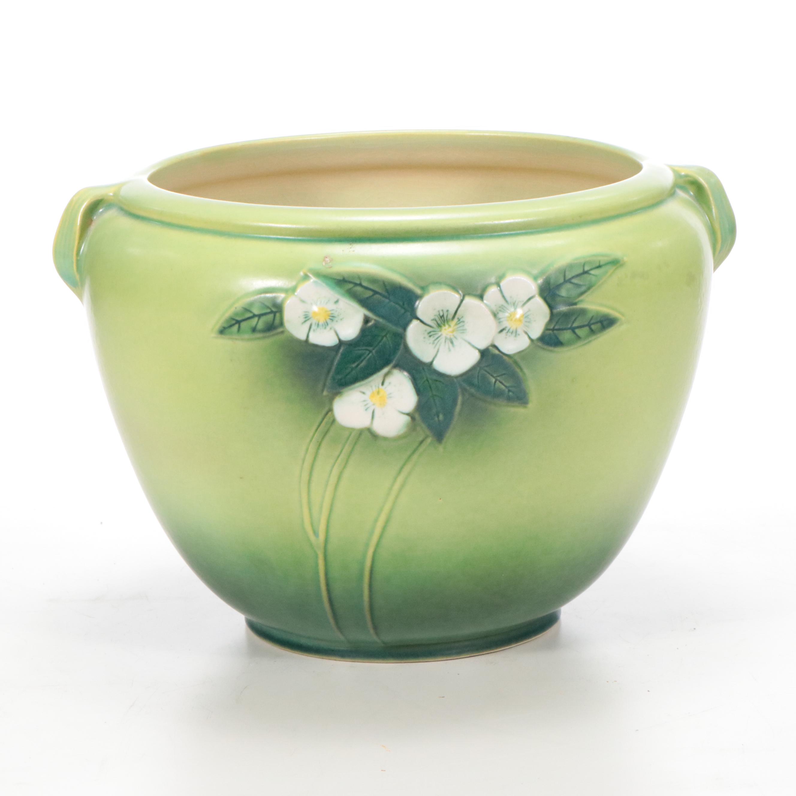 Roseville Pottery "Mock Orange" Green Glazed Ceramic Jardinière and Pedestal