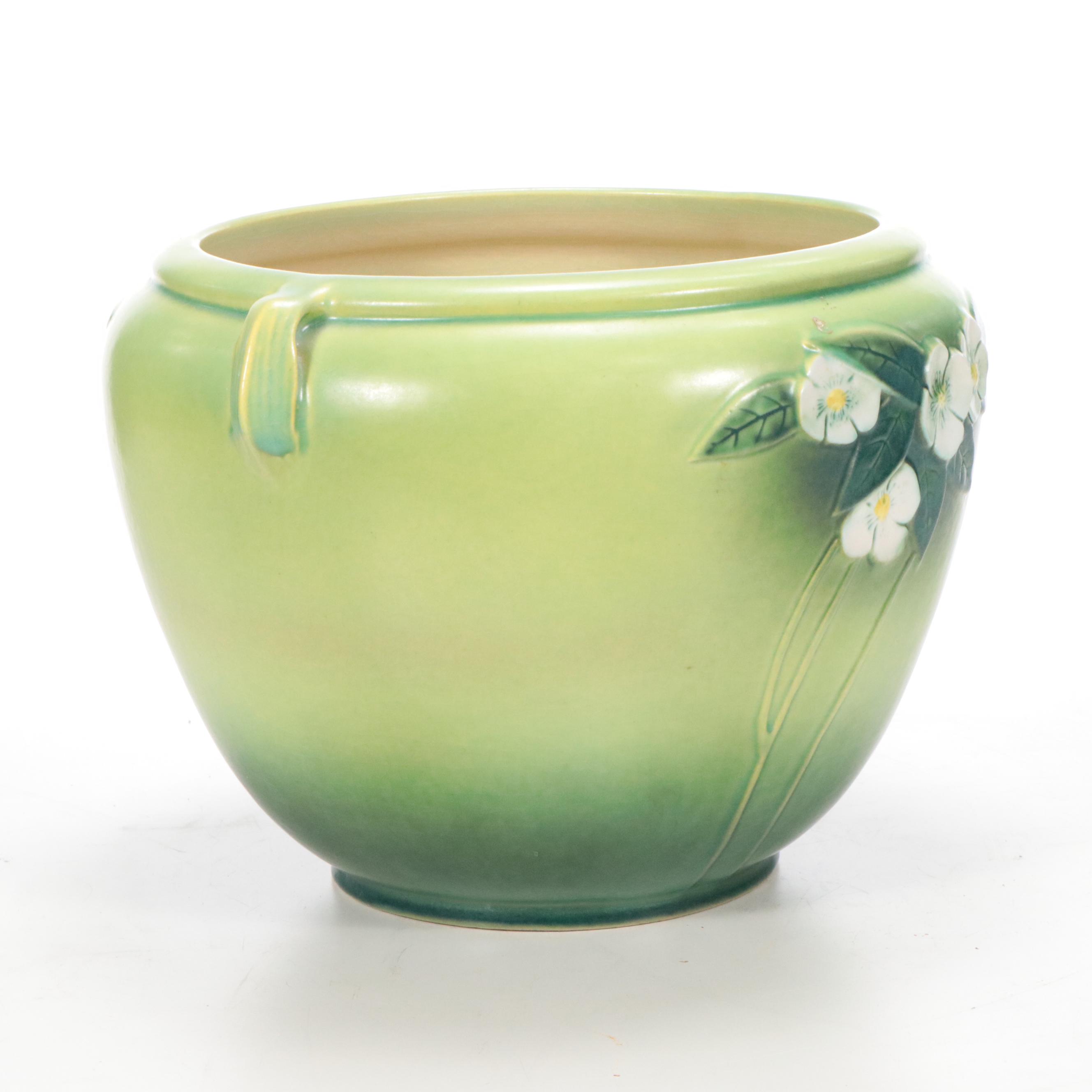 Roseville Pottery "Mock Orange" Green Glazed Ceramic Jardinière and Pedestal