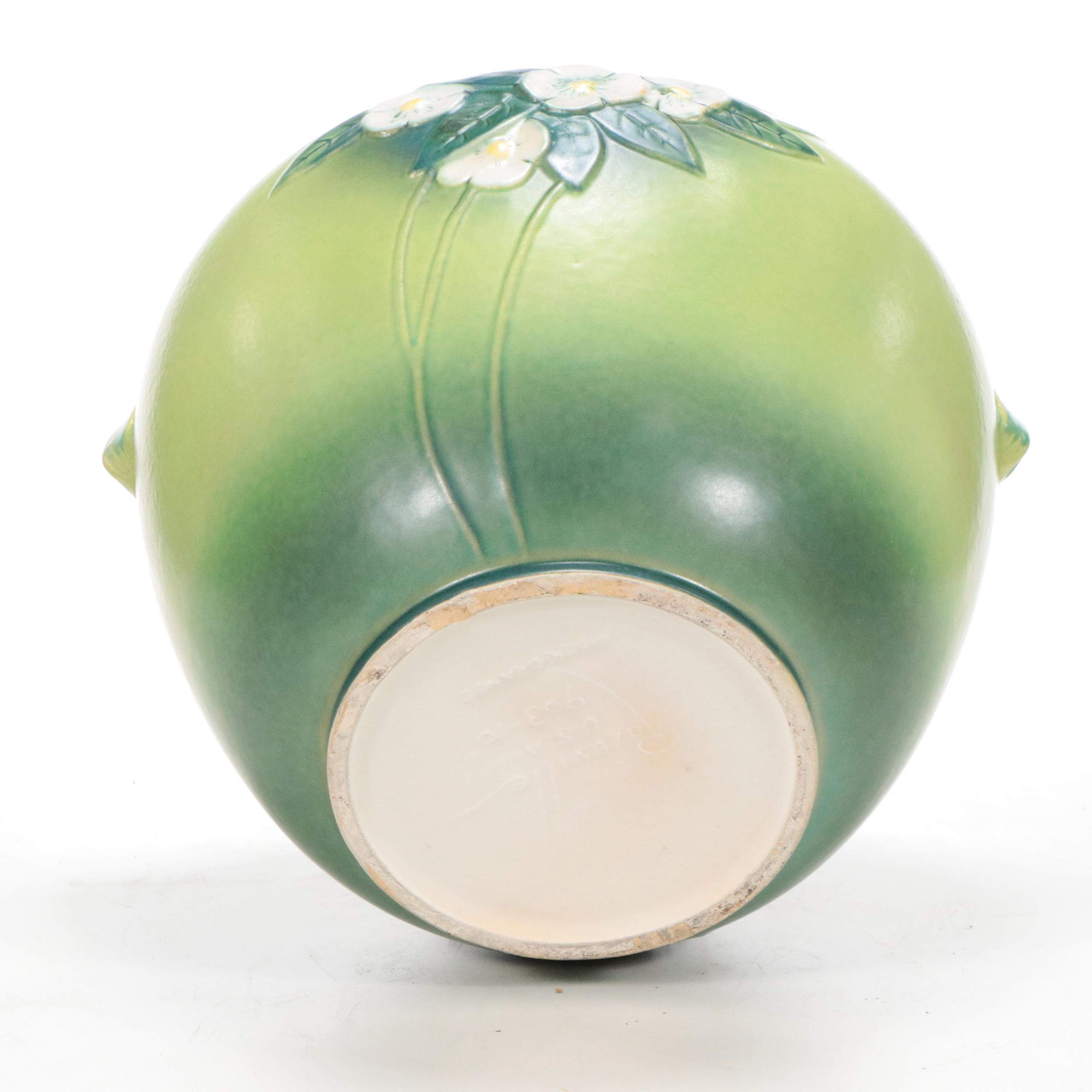 Roseville Pottery "Mock Orange" Green Glazed Ceramic Jardinière and Pedestal