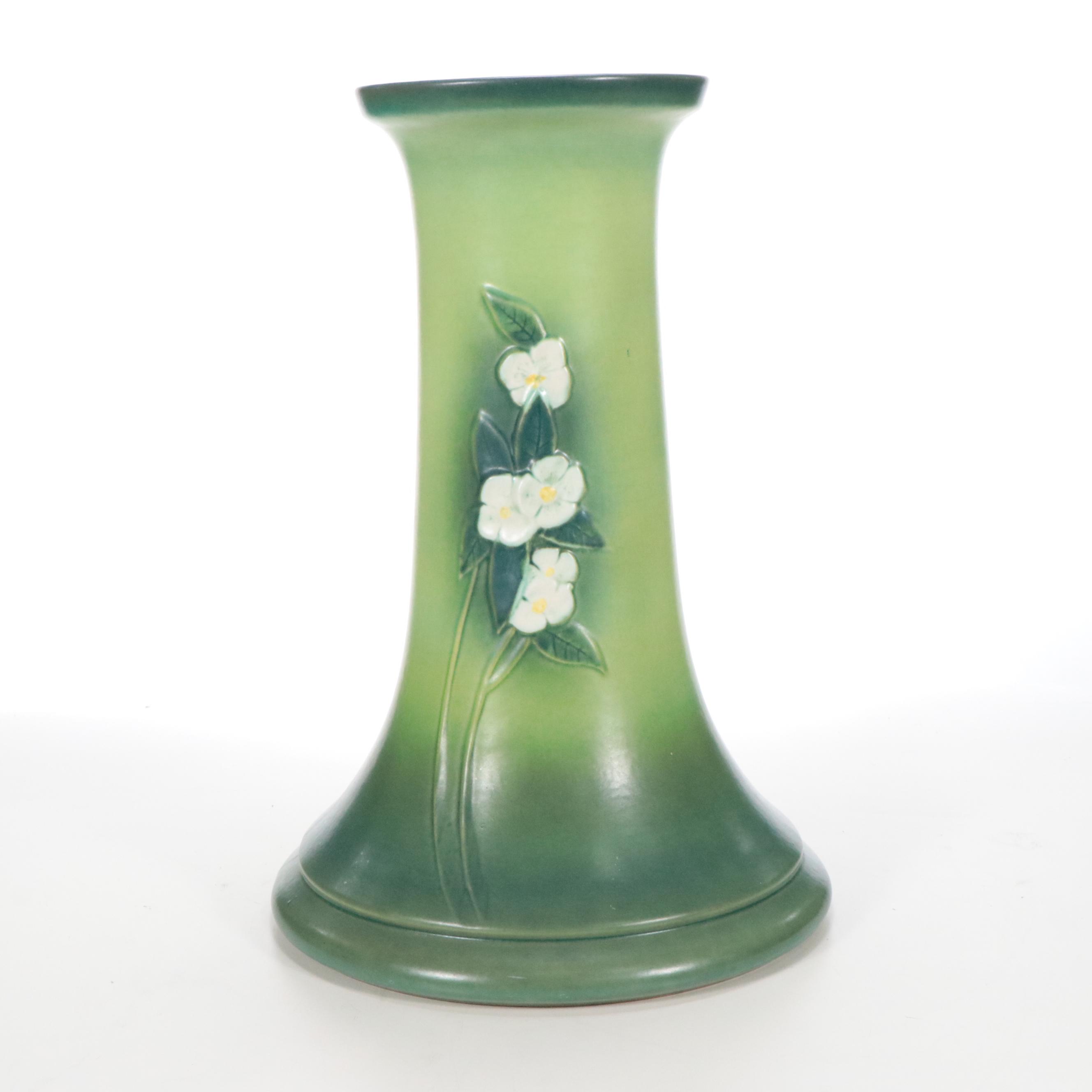 Roseville Pottery "Mock Orange" Green Glazed Ceramic Jardinière and Pedestal