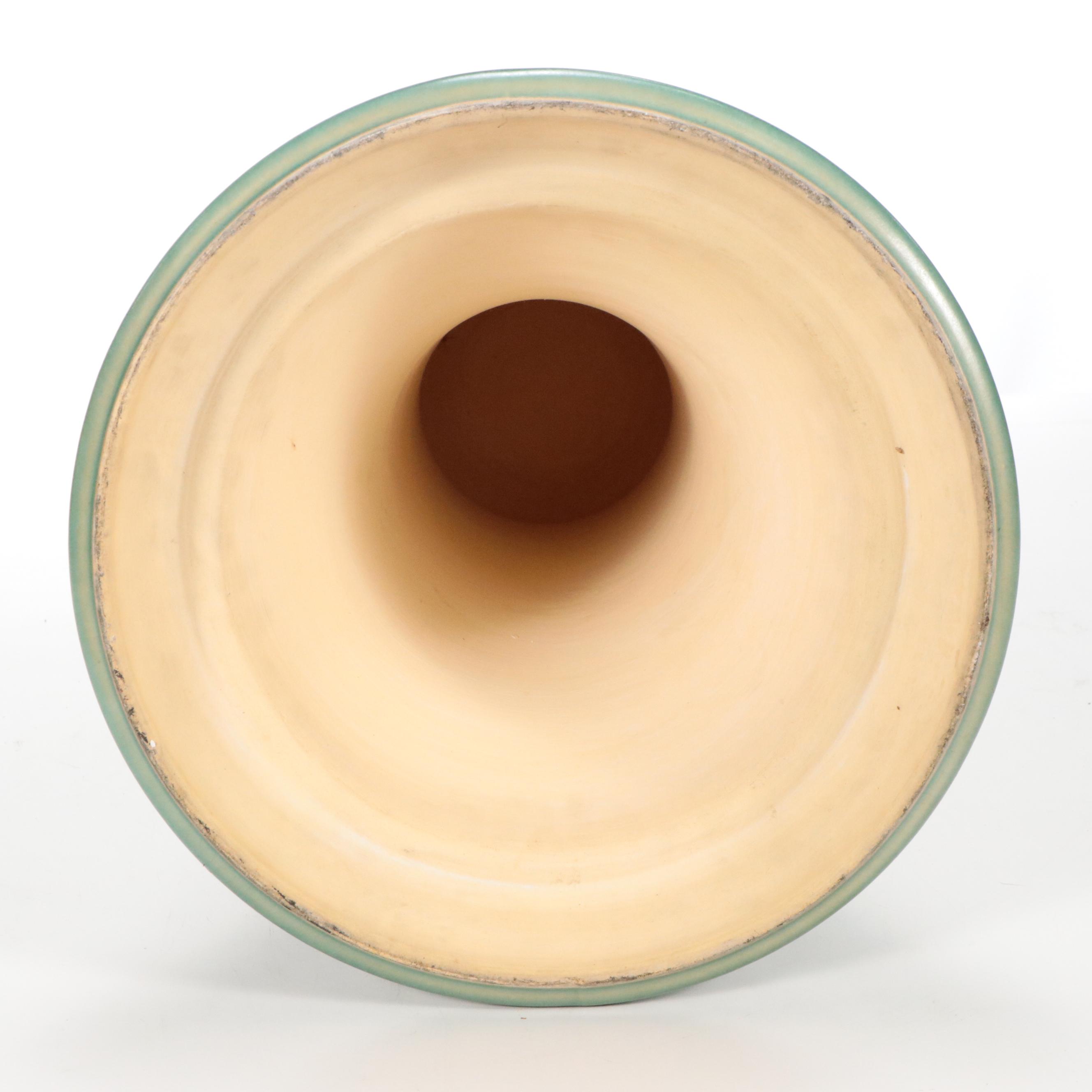 Roseville Pottery "Mock Orange" Green Glazed Ceramic Jardinière and Pedestal