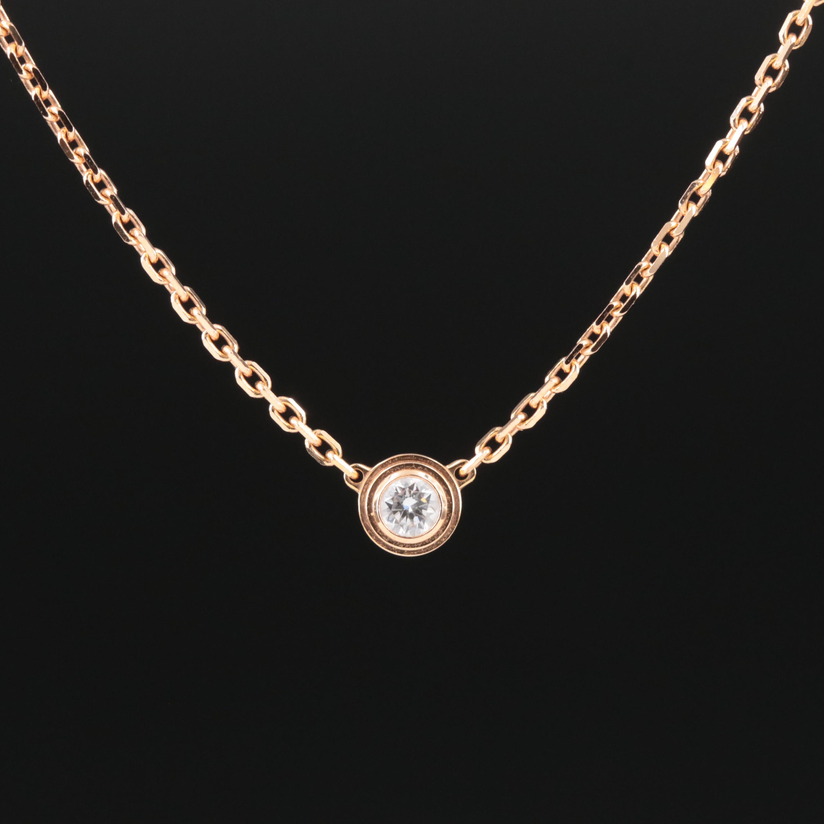 Cartier D'Amour 18K Rose Gold Diamond Solitaire Necklace