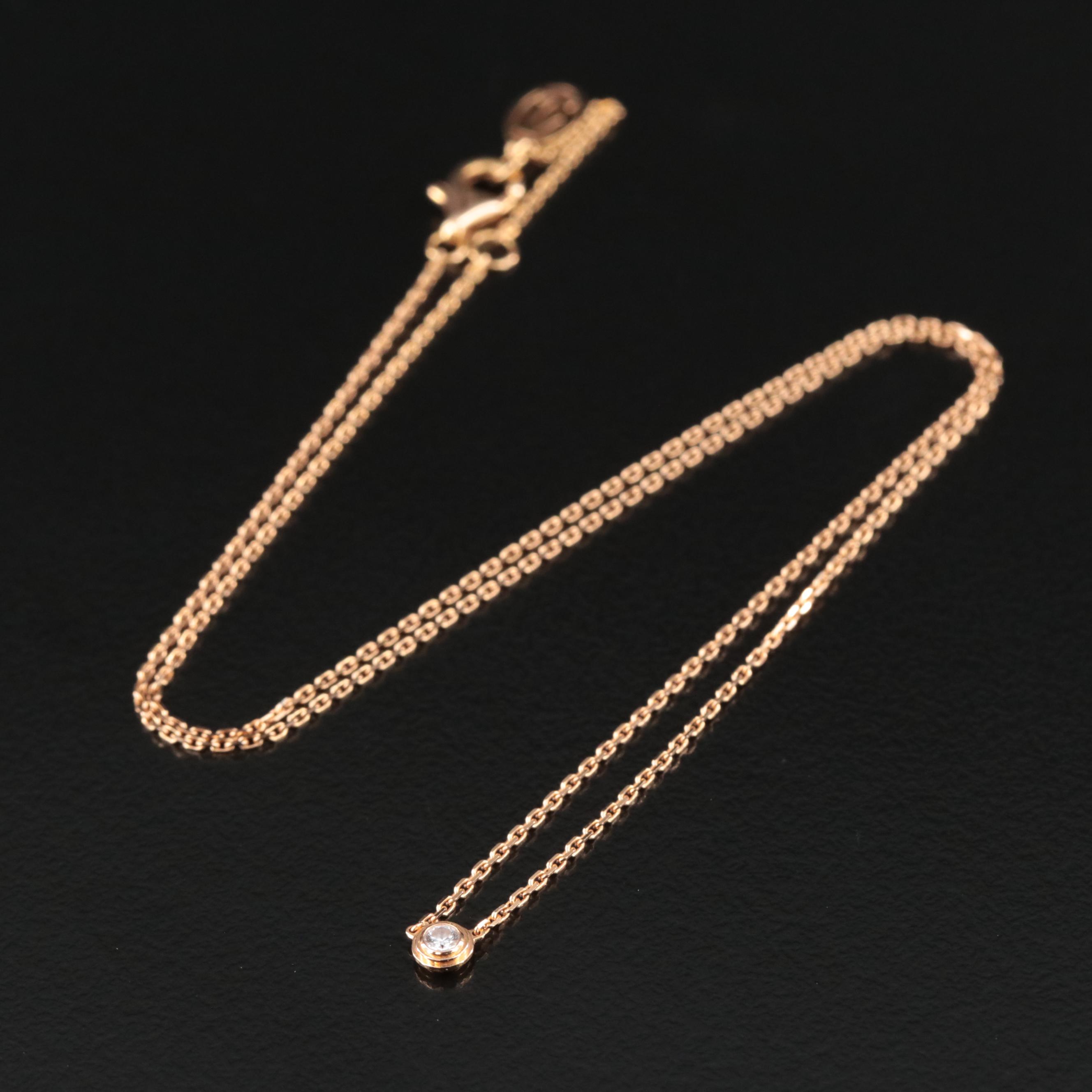 Cartier D'Amour 18K Rose Gold Diamond Solitaire Necklace