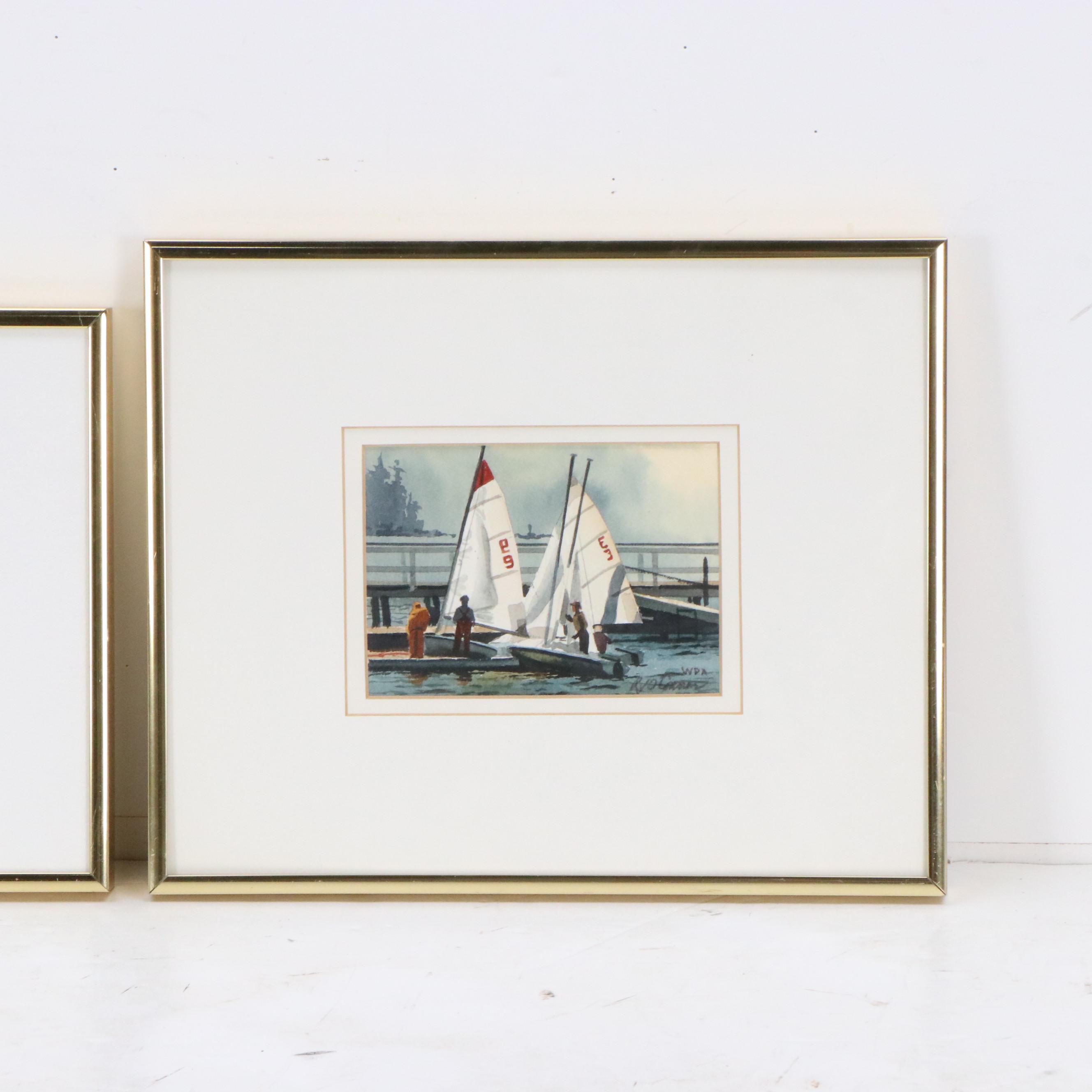 Robert J. O'Connor Boat Scene Watercolors