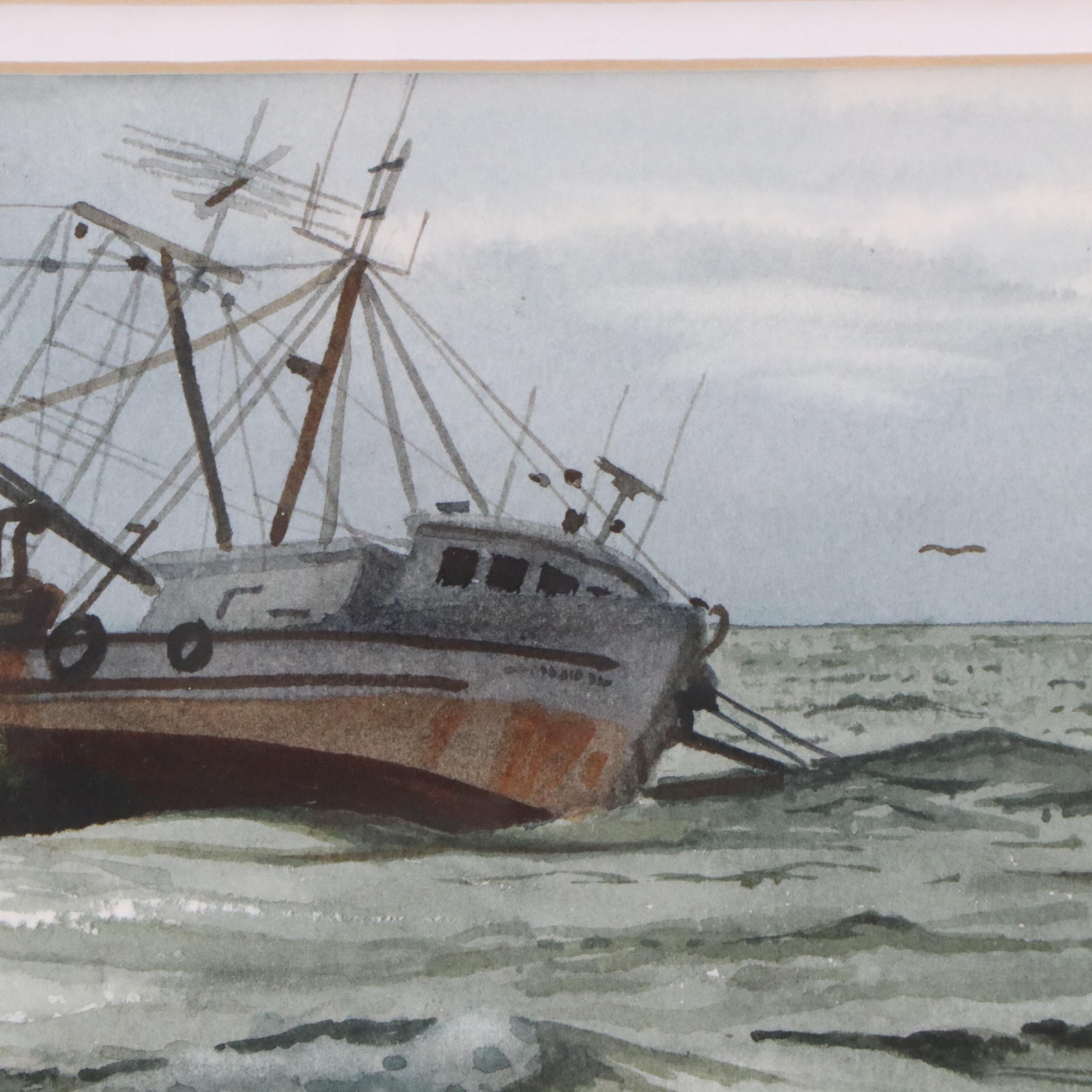 Robert J. O'Connor Boat Scene Watercolors