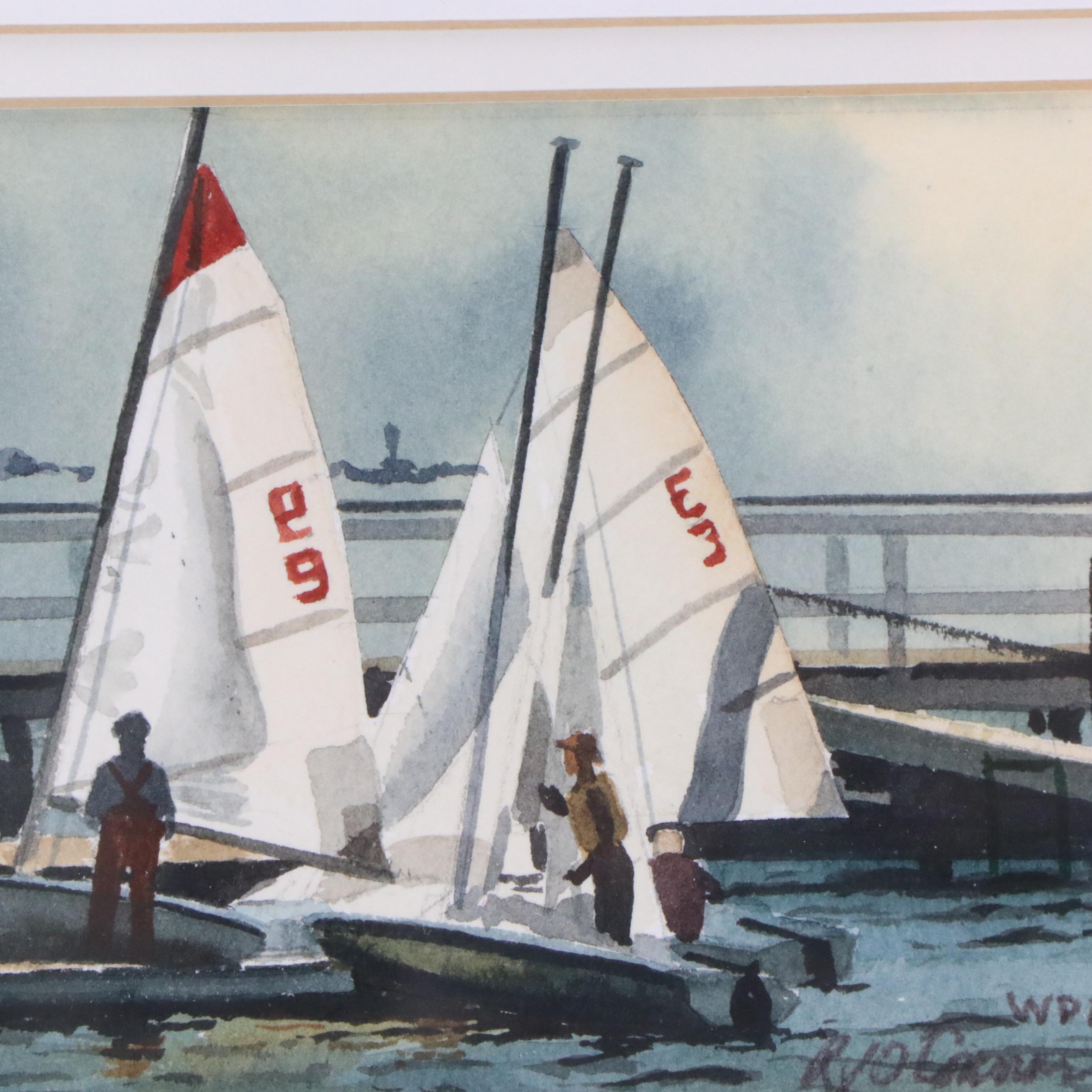 Robert J. O'Connor Boat Scene Watercolors