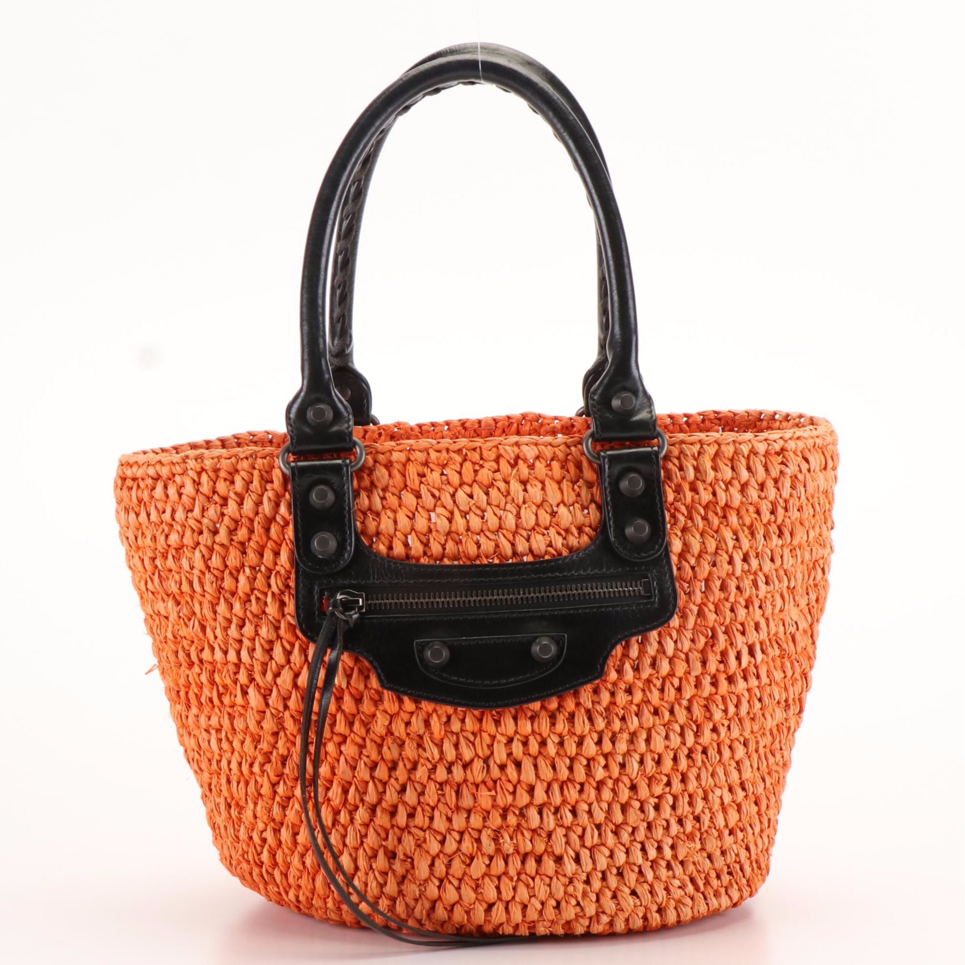 Balenciaga Motocross Classic Raffia Pannier Basket Tote
