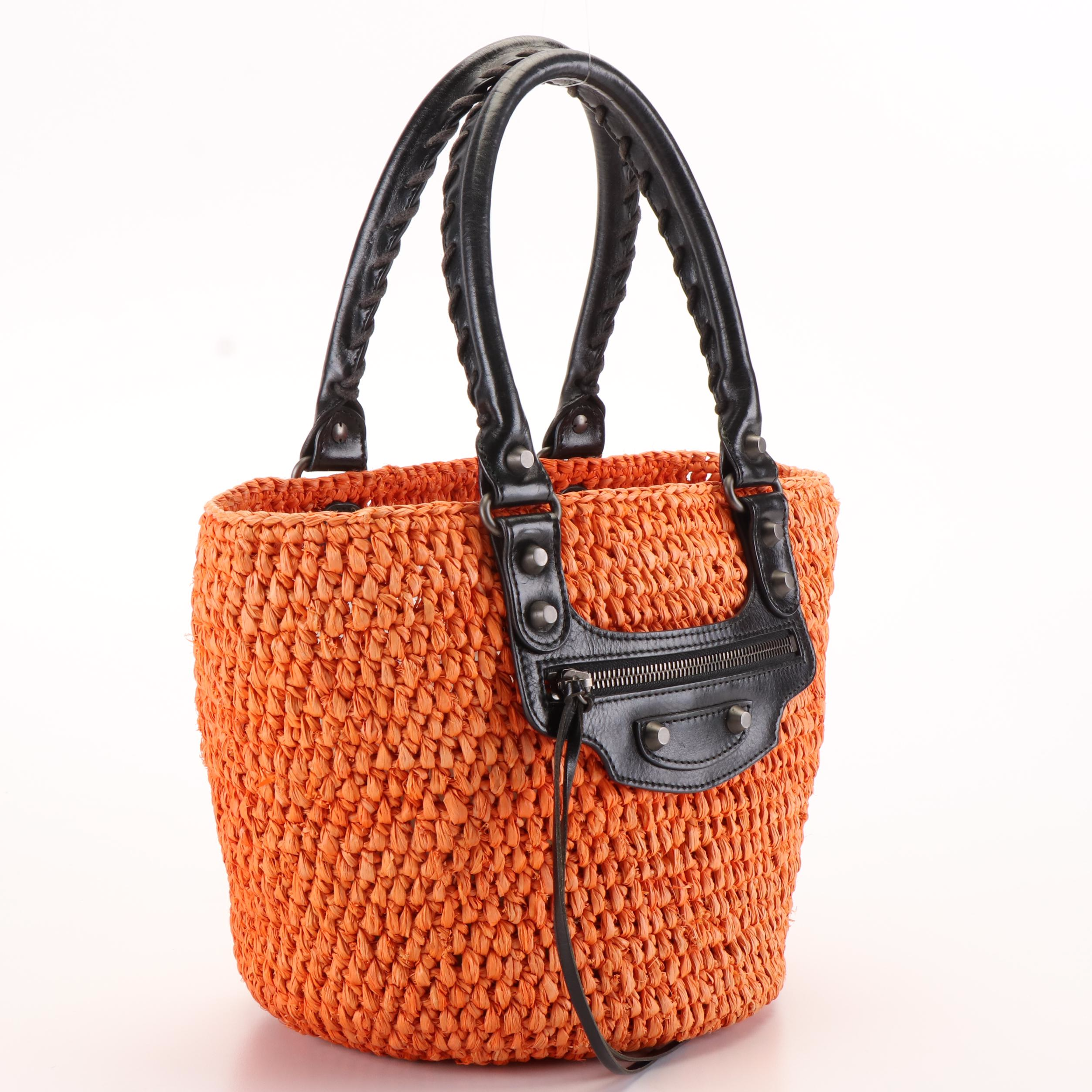 Balenciaga Motocross Classic Raffia Pannier Basket Tote