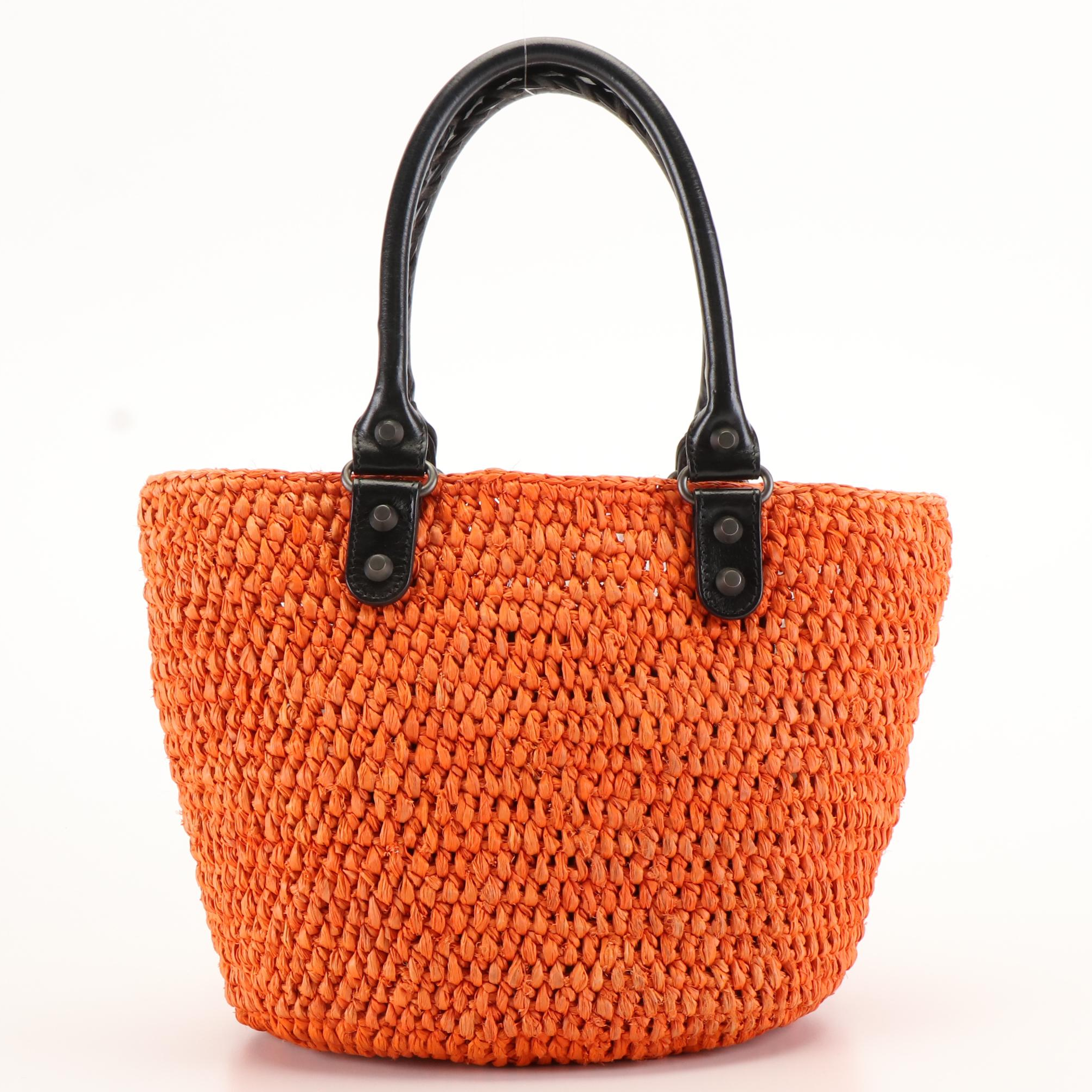 Balenciaga Motocross Classic Raffia Pannier Basket Tote