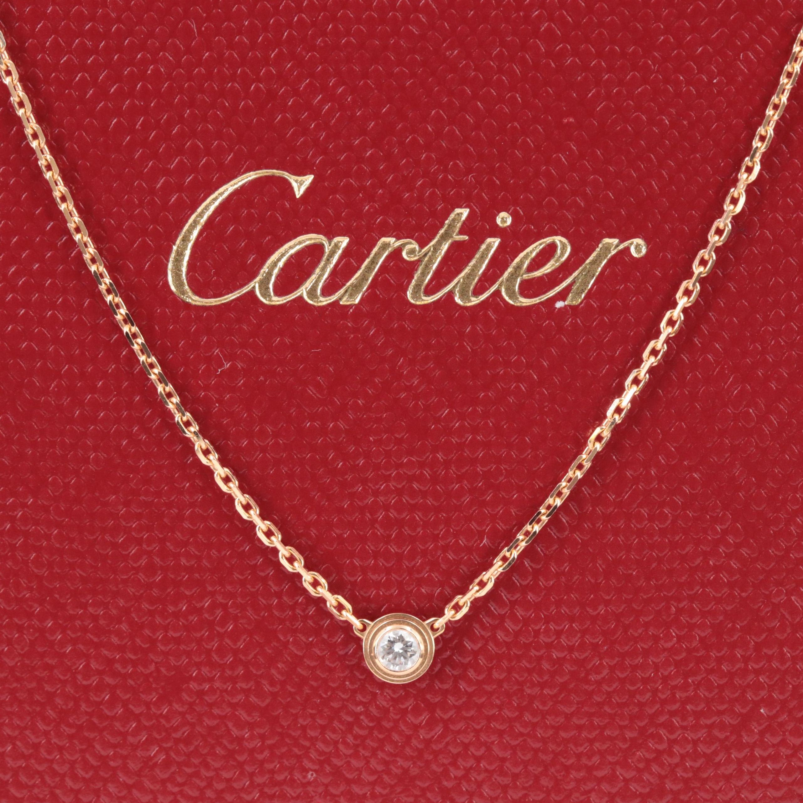 Cartier D'Amour 18K Rose Gold Diamond Solitaire Necklace
