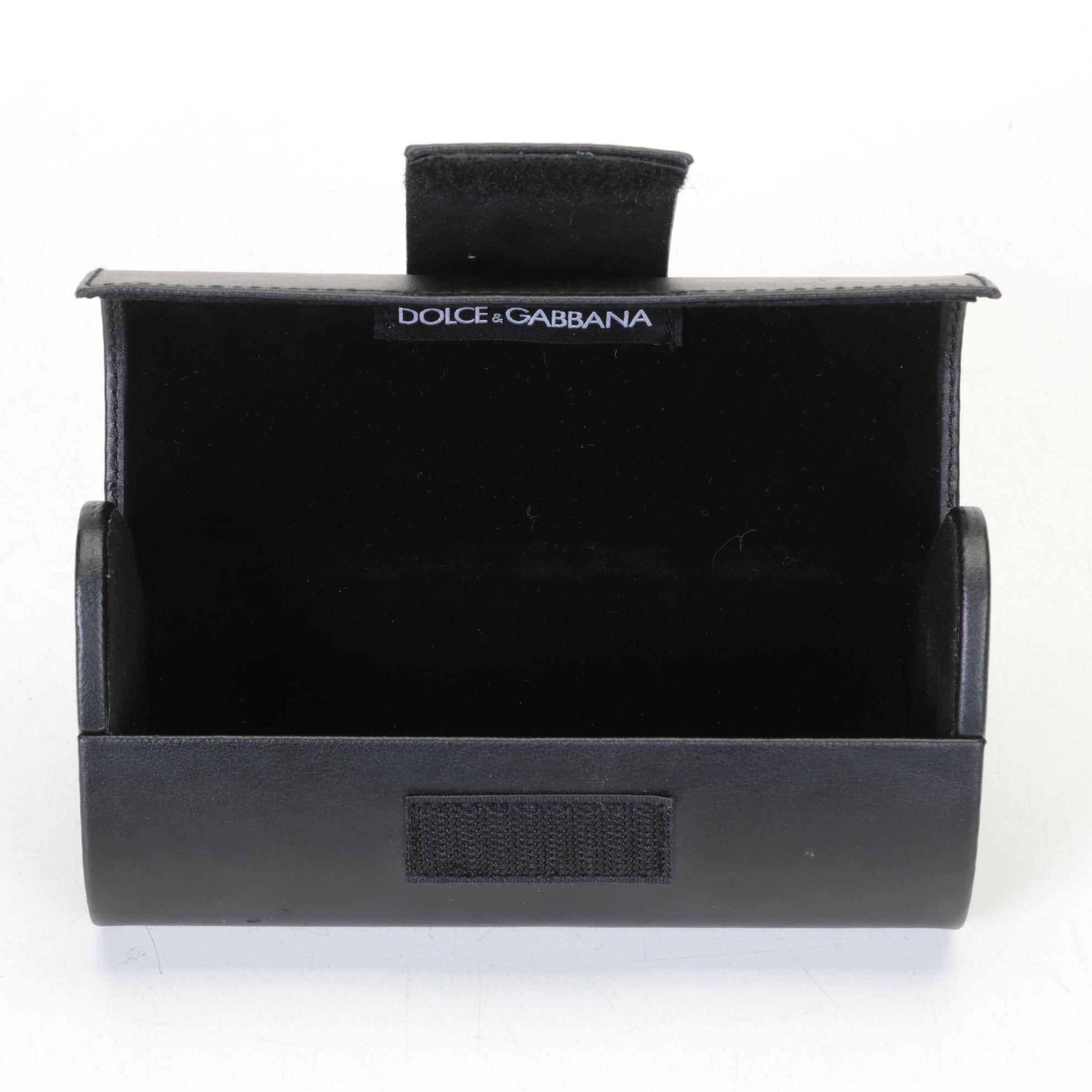 Dolce & Gabbana Black Leather Hardshell Eyeglass Case With DG Logo